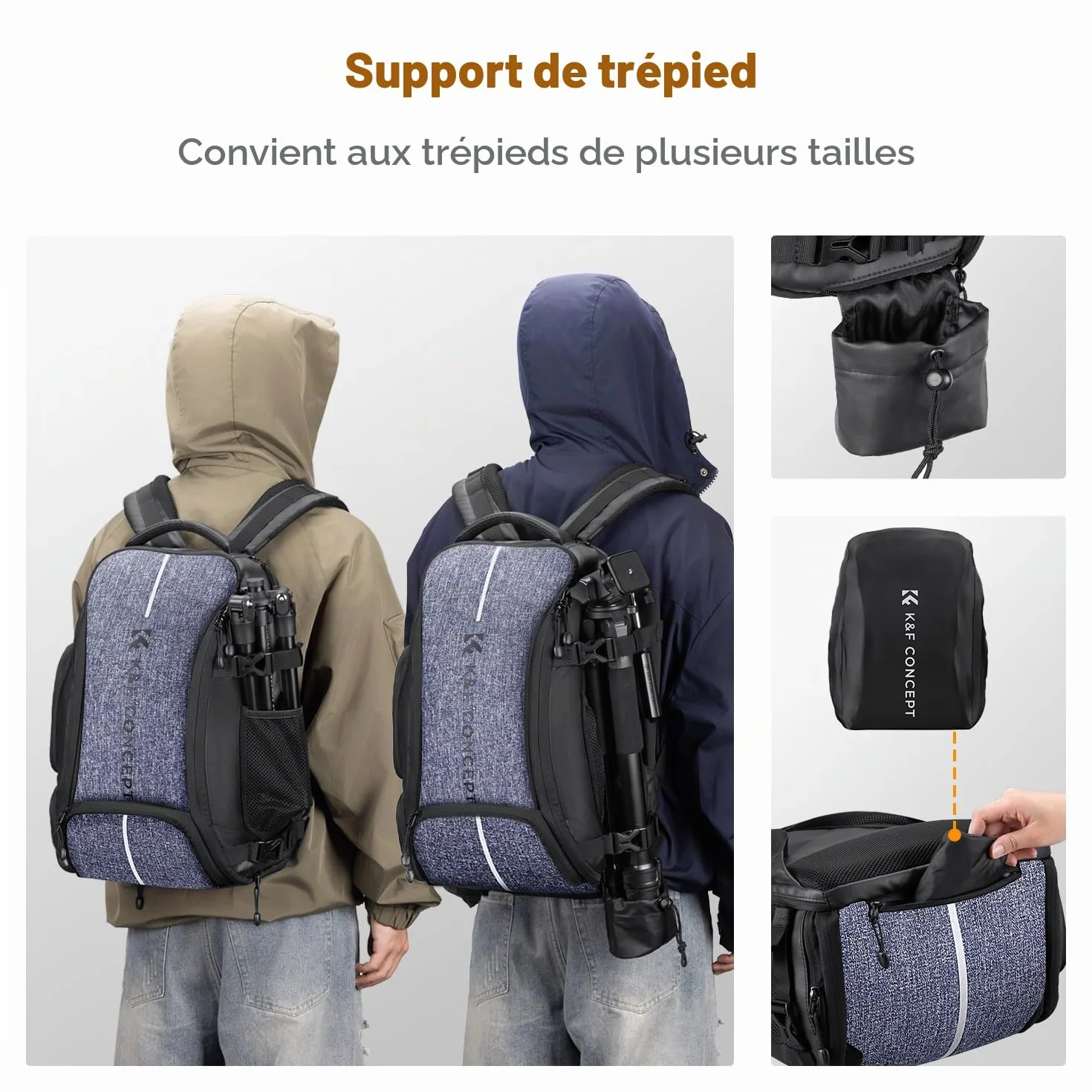 K&F CONCEPT Sac à dos pour appareil photo Canon Nikon Sony DSLR drone, objectif, ordinateur portable, trépied et accessoires avec housse de pluie