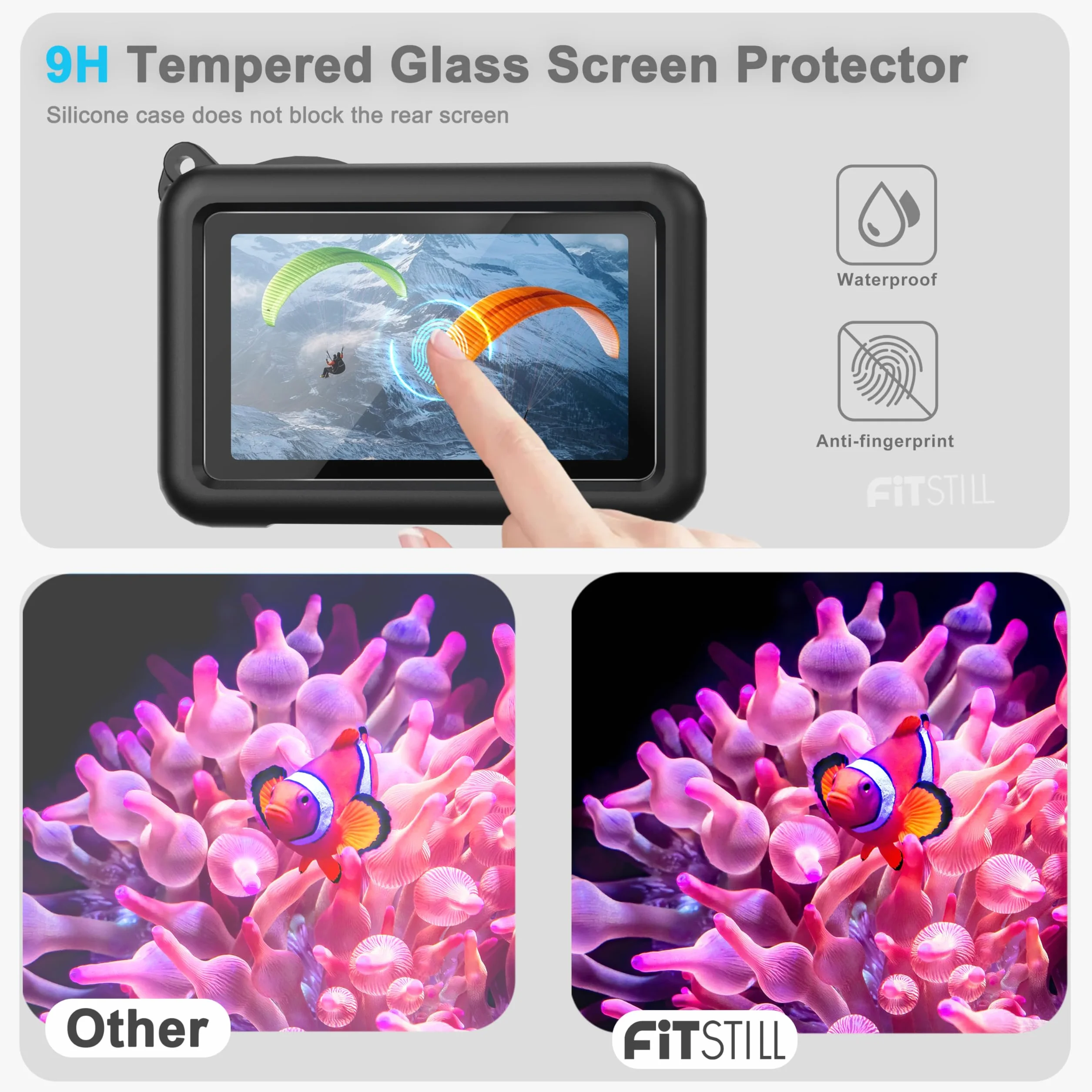 Étui en caoutchouc silicone + 3 protecteurs d'écran en verre trempé pour DJI Osmo Action 6