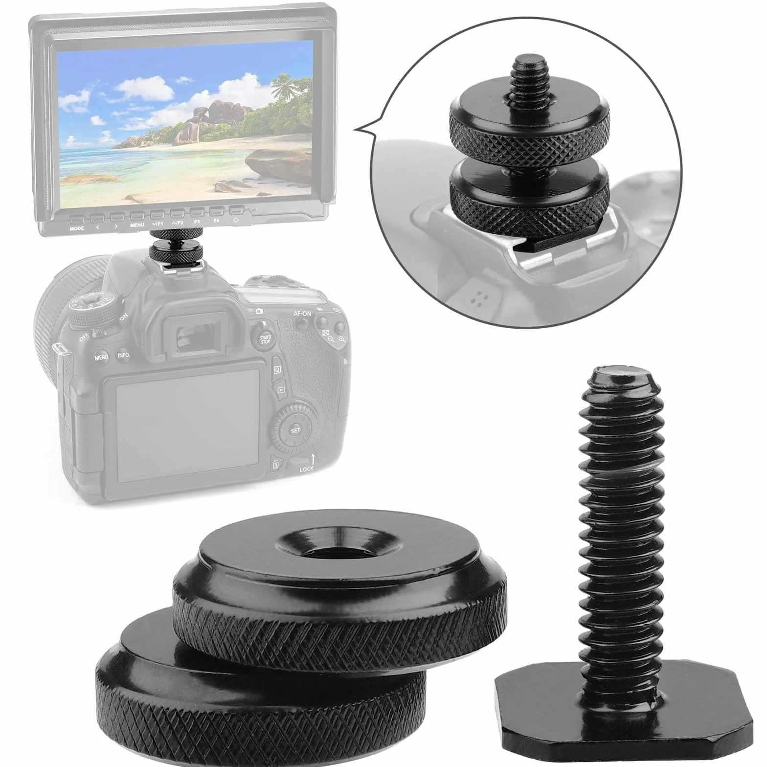 3 Pièces Adaptateur Griffe Camera, Daptateur Hot Shoe, Vis d'adaptation, Filetage 1/4", Vis de trépied 1/4", pour Microphone, Flashs,Moniteur, Appareils Photo, Caméscopes