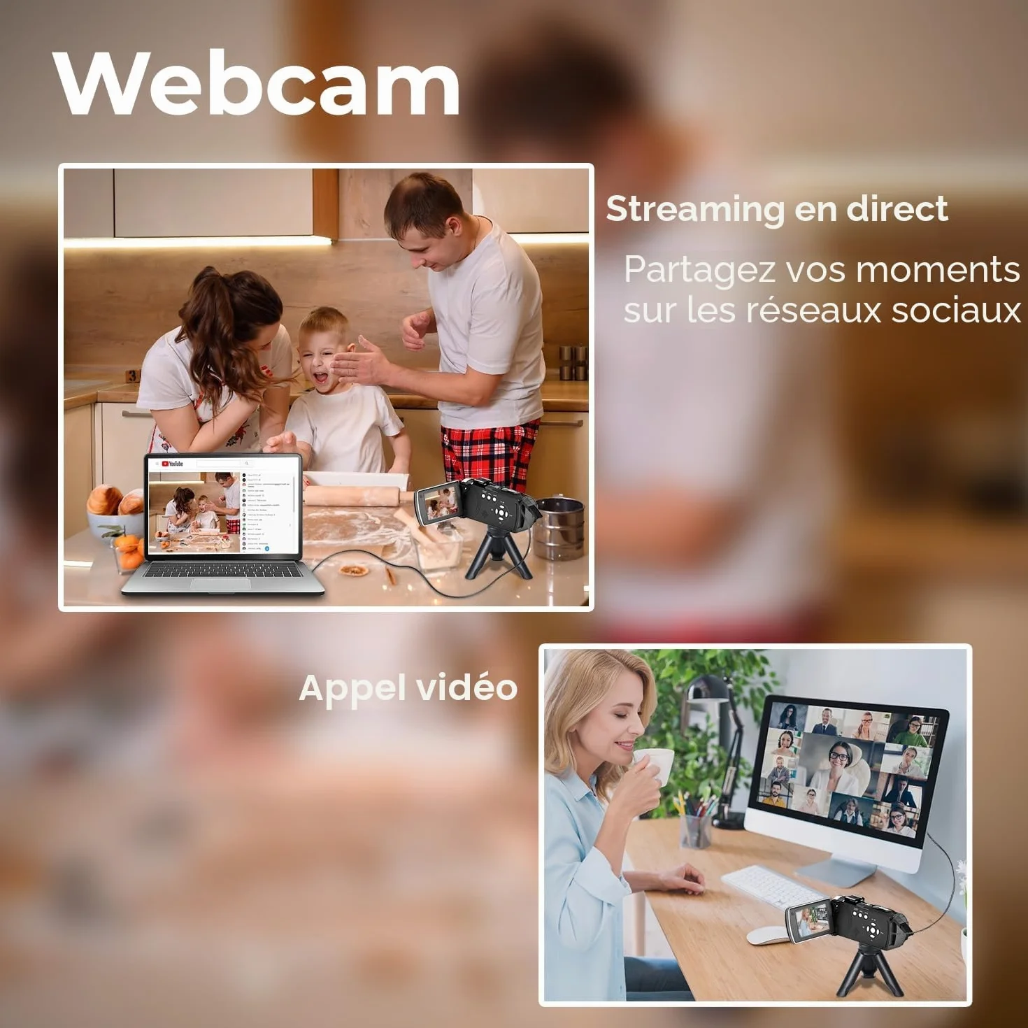Caméra Vidéo 2.7K 48MP, Zoom Numérique 18X, Écran Rotatif 270° 3 Pouces avec Carte 32GB et Batterie