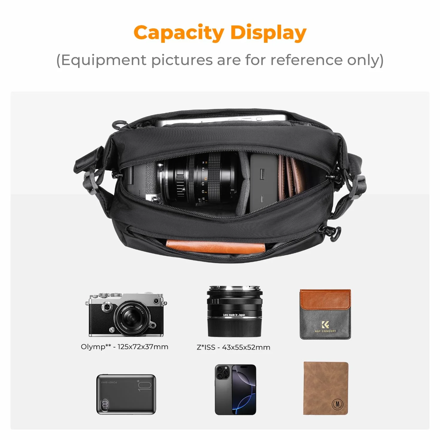K&F CONCEPT Sac à Dos pour Appareil Photo, Sac à bandoulière Sac carré Sacs de Photographe Étui pour Appareil Photo Reflex Compatible avec Canon/Nikon/Sony/DJI Mavic Drone, Petit Taille S