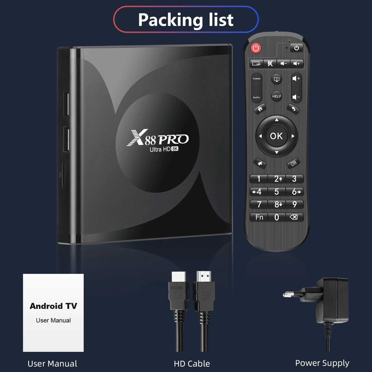 Android TV Box, Android 13.0 Box 4GB RAM 32GB ROM RK3528 Quad-Core Cortex-A53 GPU Mali-450 Support 8K 10/100M LAN Enternet 2.4G/5G Dual-Band WiFi 6 BT 5.0 USB 2.0/3.0