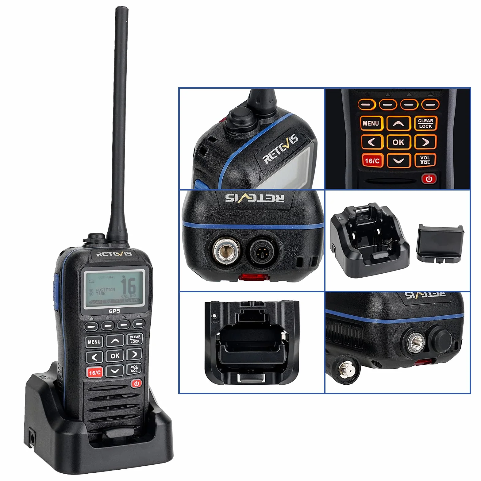 Retevis RM40 Talkie Walkie Marine IP67 VHF Marin Portable Flottant GPS Noir