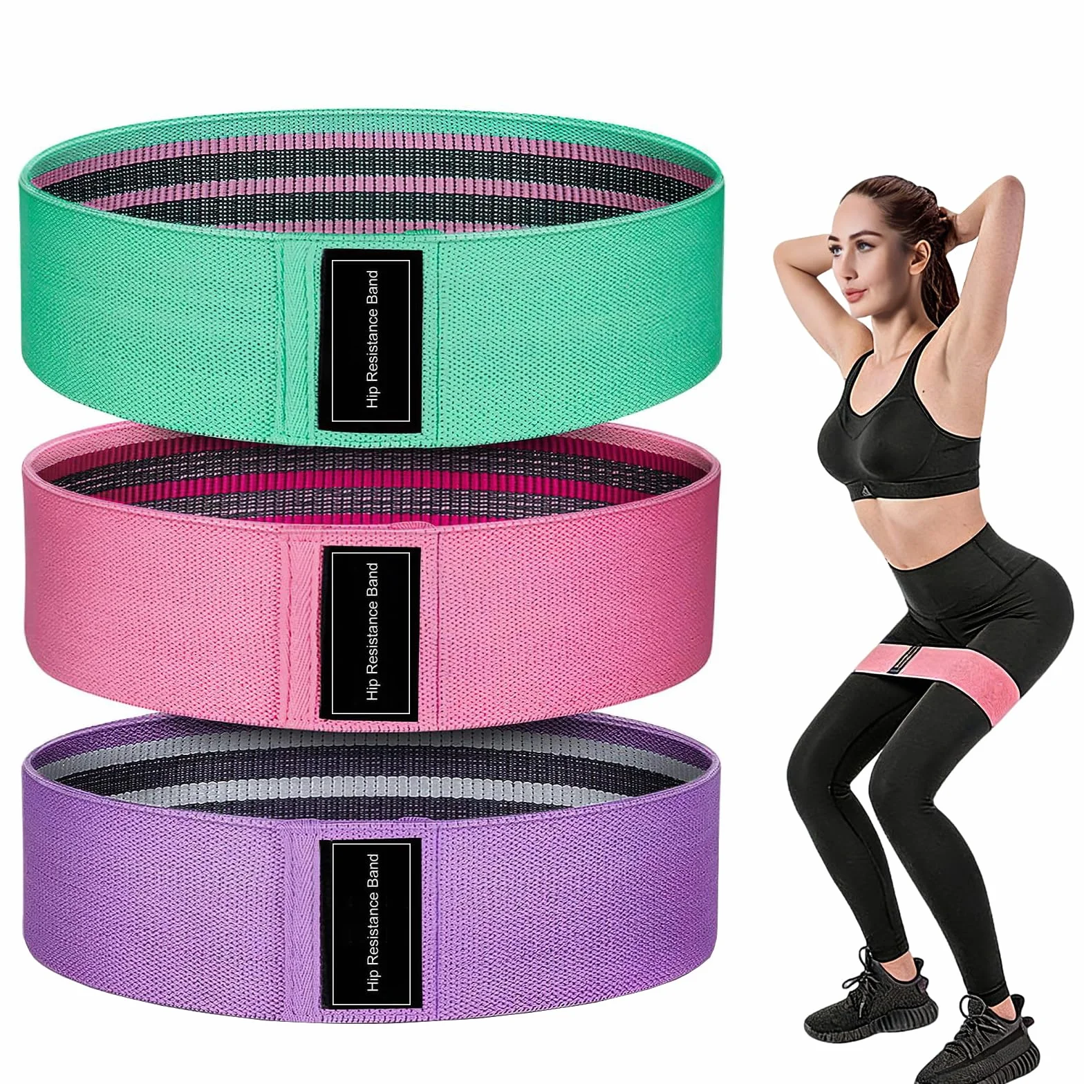 Bandes Elastiques de Fitness Antidérapantes en Tissu, 3 Niveaux de Résistance pour Yoga, Fessiers, Sac de Rangement