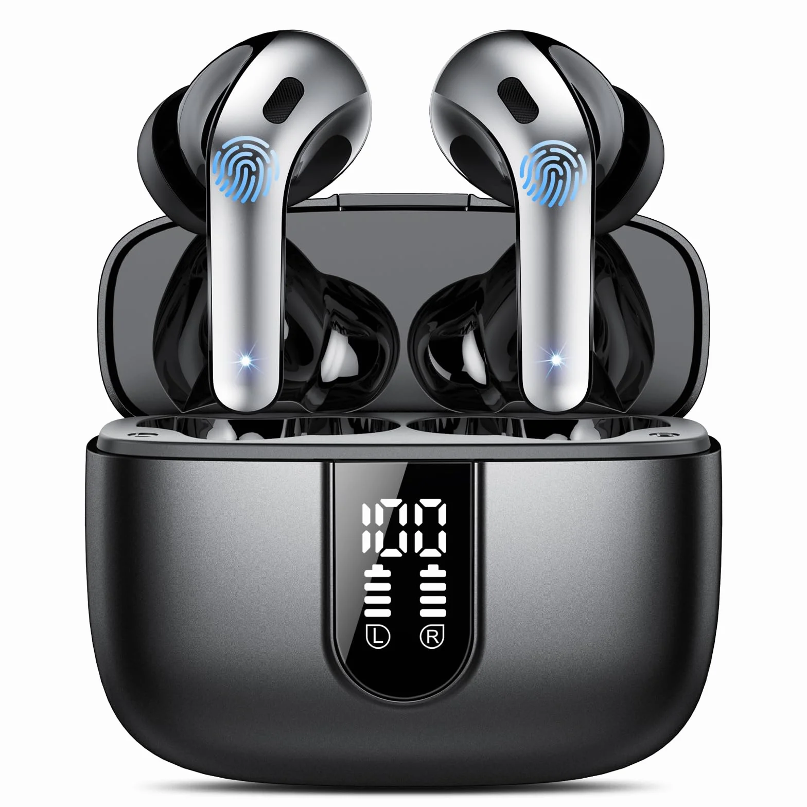 IKT Ecouteurs Bluetooth sans Fil, Écouteurs Bluetooth 5.3, 50 Heures Contrôle Tactile, 4 ENC Appel Réduction Antibruit Mic, Basses Profondes, Ajustement Confortable, IPX7 Étanche Casque（Noir）