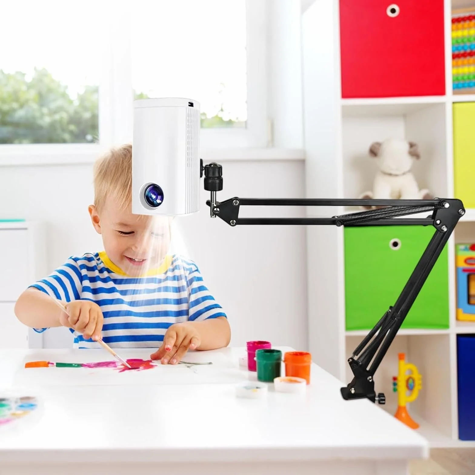 Projecteur de Dessin Intelligent Portable avec Support, pour Bureau/Toile/Mur, USB/Smartphone, Télécommande, Blanc 1.95m