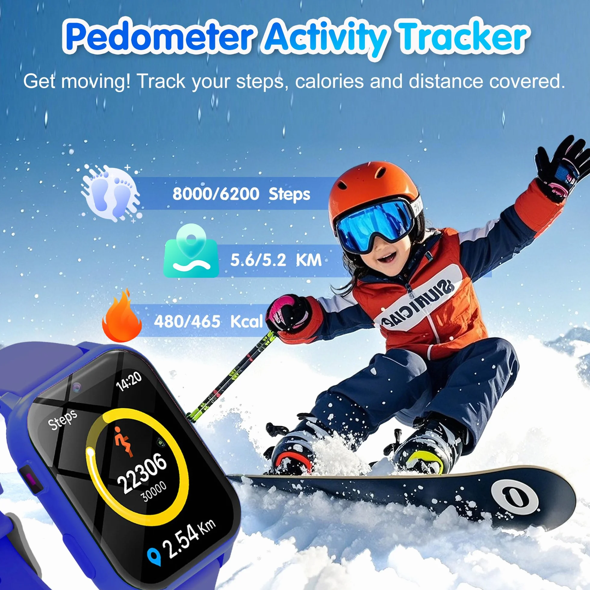 Montre Connectée Enfant, 1.83" Montre Intelligente Enfants avec Podomètre, Sommeil, 18 Jeux, Caméra, Réveil, Torche, Étanche Trackers d'Activité Cadeaux de Noël et d'Anniversair pour Garçons Filles