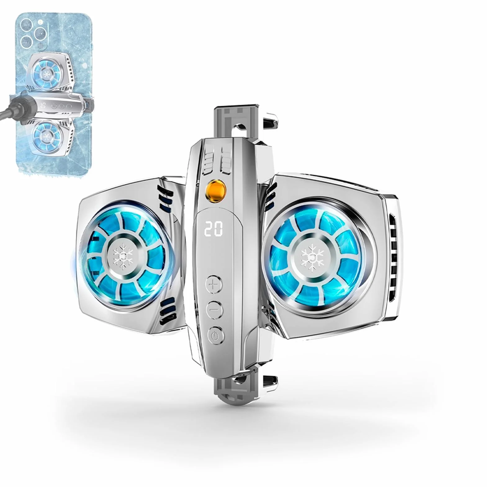Gugxiom Refroidisseur de Téléphone, Ventilateur de Refroidissement pour Téléphone Portable avec Deux Turbines et Moteurs, Ventilateurs de Téléphone de Réfrigération à (Argent)