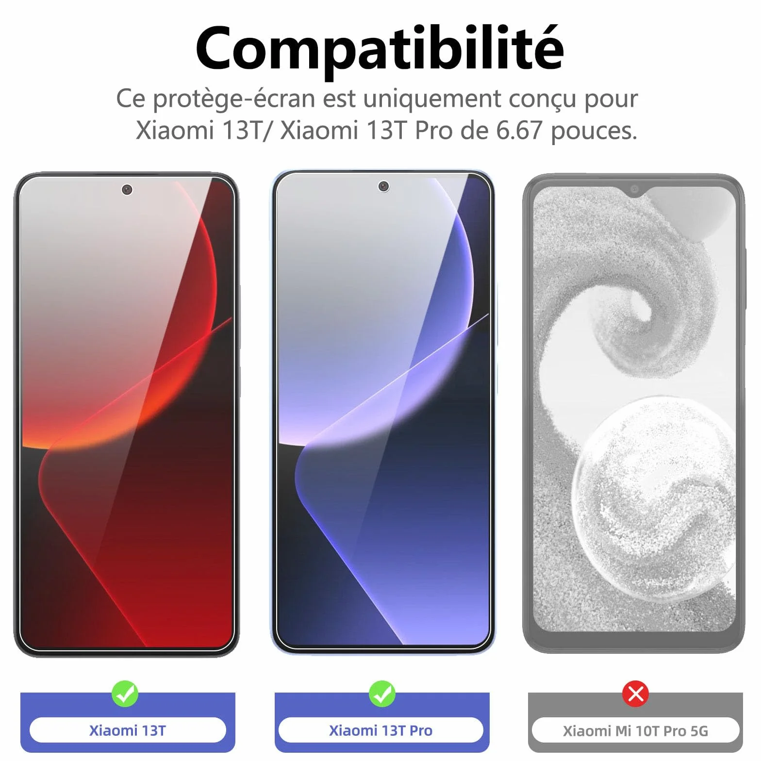 Xiaomi 13T Pro Verre Trempé 0,33mm 9H Film Protection écran Lot de 3