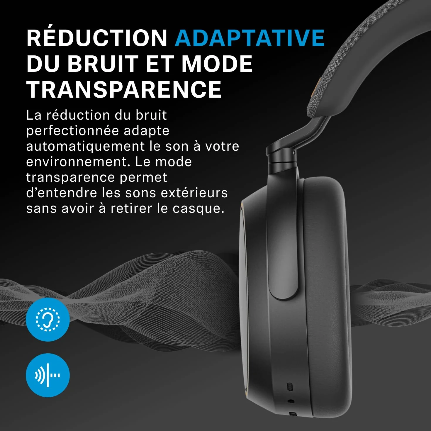 Sennheiser MOMENTUM 4 Casque Sans Fil à Réduction de Bruit, Casque Bluetooth pour Appels d'une Clarté Cristalline avec ANC Adaptatif, Casque Over Ear, 60 Heures d'Autonomie, Design Pliable, Noir
