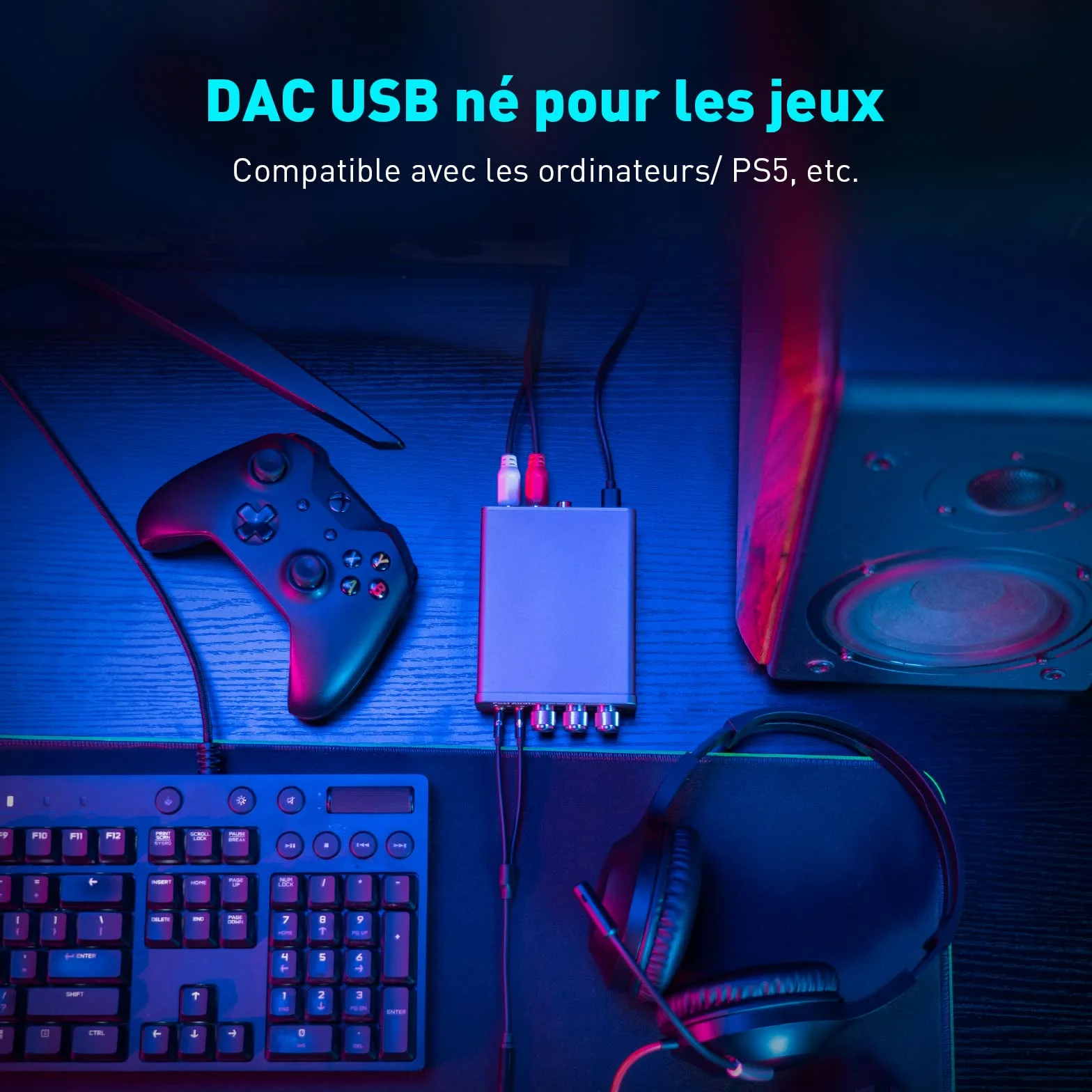 Fosi Audio K5 Pro Amplificateur Casque USB C DAC HiFi, Entrées USB/Optique/Coaxiale/Microphone vers Sortie AUX/RCA 3,5 mm, Ampli DAC de jeu Haute Résolution pour PS5/PC/MAC/Haut-Parleurs Actifs