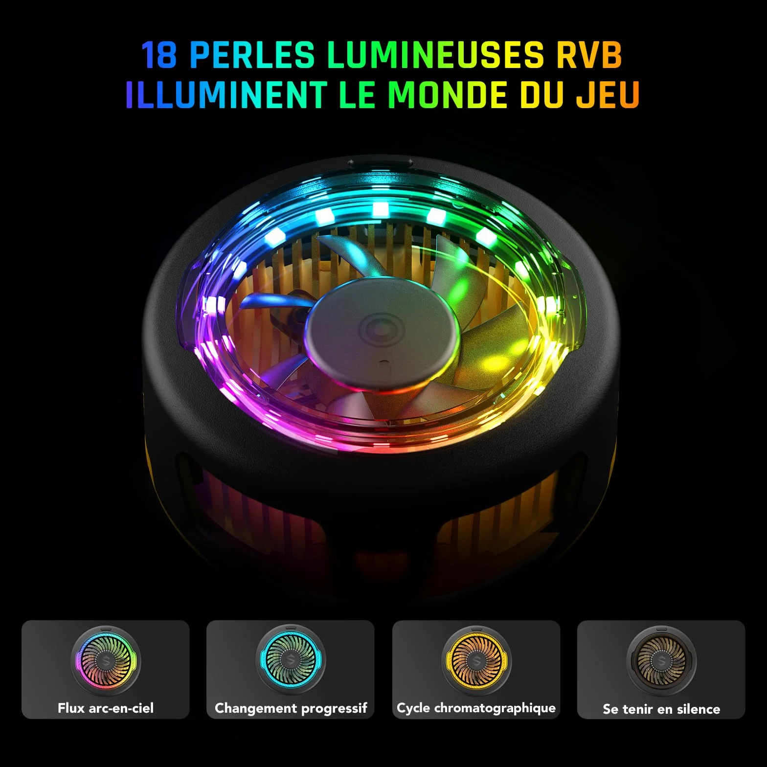 Black Shark FunCooler 5 Refroidisseur Telephone Magnétique, ventilateur telephone portable avec éclairage RGB, Phone Cooler compatible avec la série magnétique iPhone/Android/tablette/iPad (Noir)