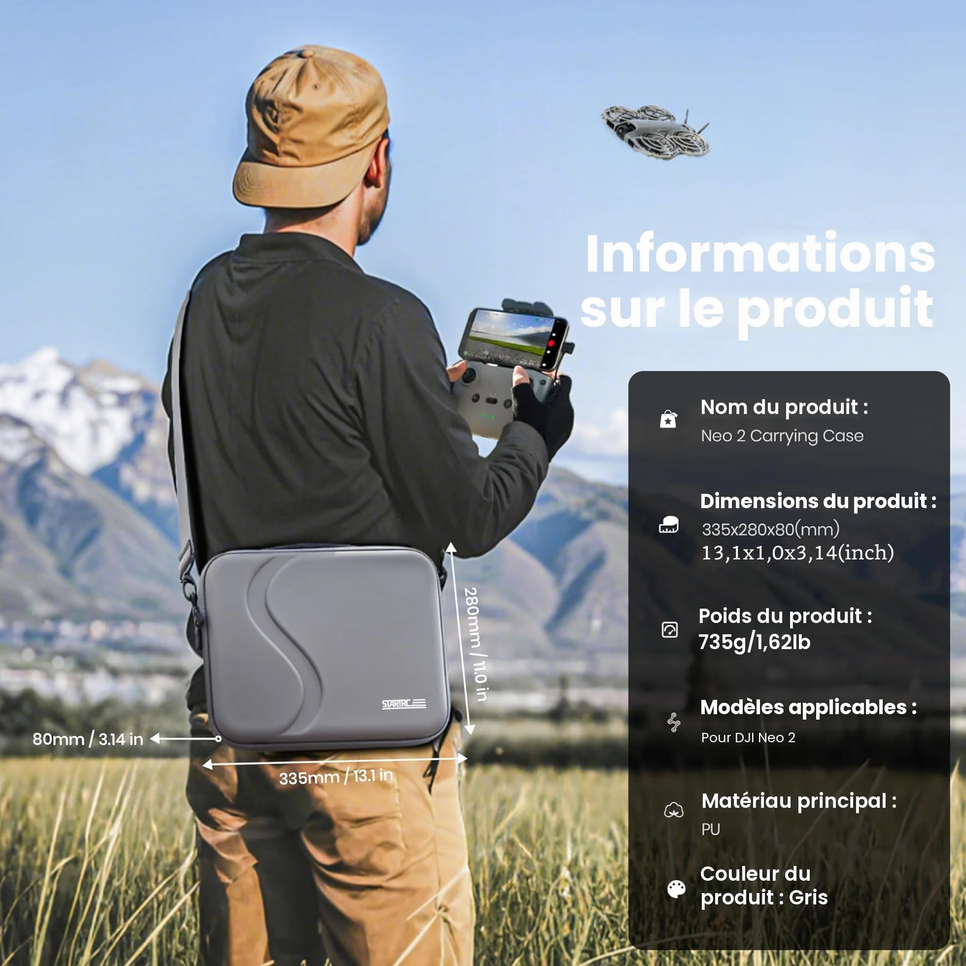 STARTRC Housse de Protection Rigide pour DJI Neo 2 Fly More Combo - Étui Multifonction Drone