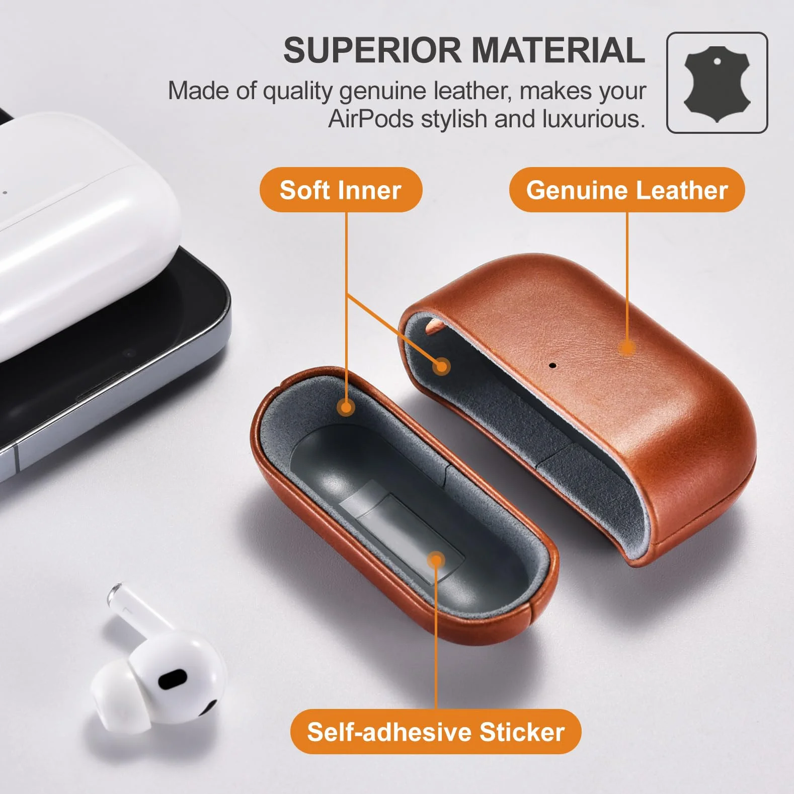 Coque en Cuir pour AirPods Pro 3 2025, ICARER Housse en Cuir Résistant aux Chocs Premium Étui Case Cover pour Apple AirPods Pro 3 2025 Headset Recharge (LED Visible) Support Chargeur sans Fil-Marron