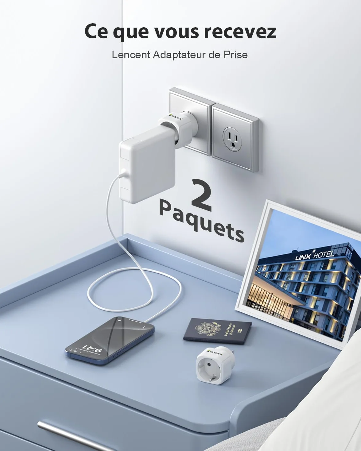 LENCENT Adaptateur Prise USA Voyage Canada Type B 2 Pièces