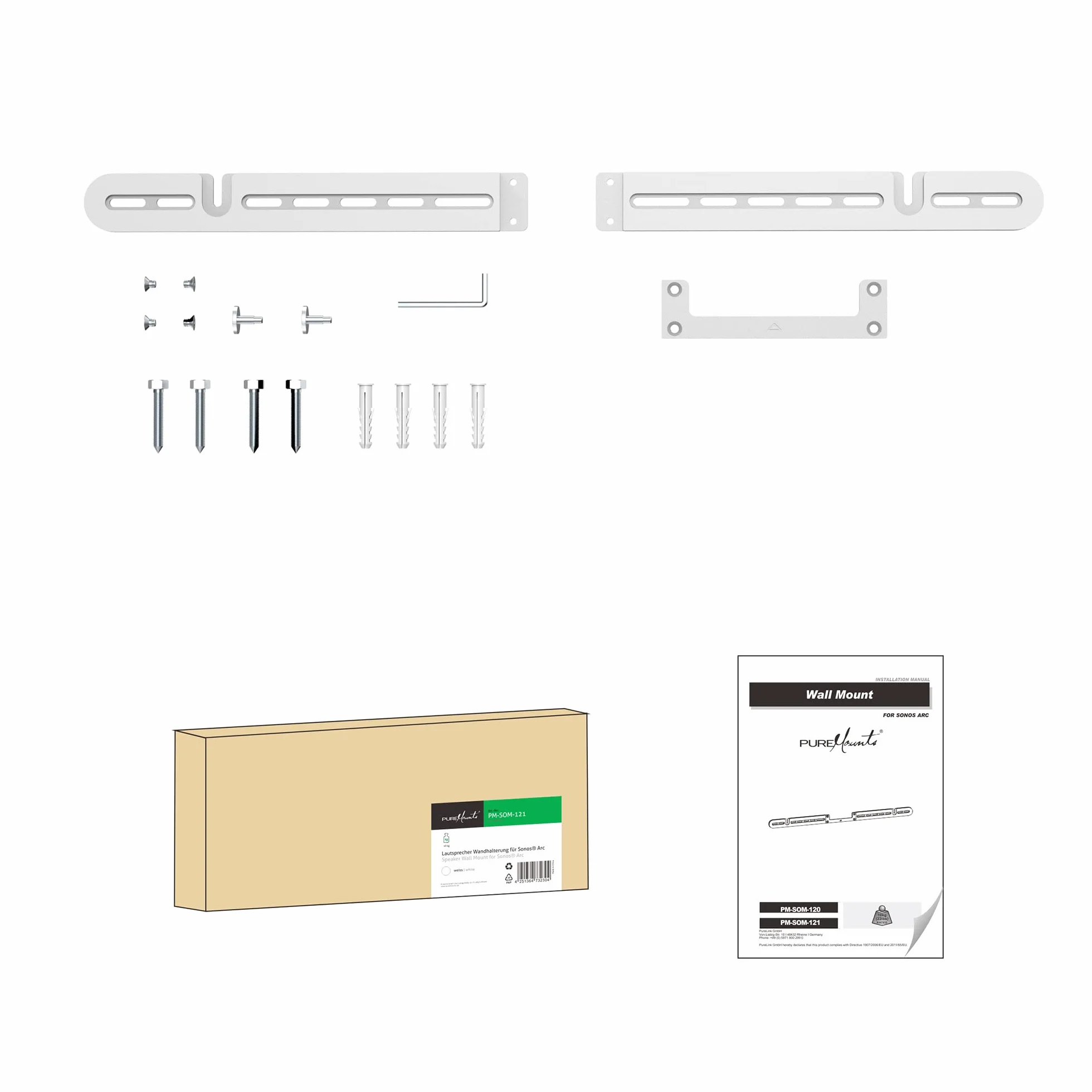 PureMounts® Support d'enceinte pour Montage Mural, Compatible avec Sonos Arc/Arc Ultra, capacité de Charge : 10 kg, Blanc