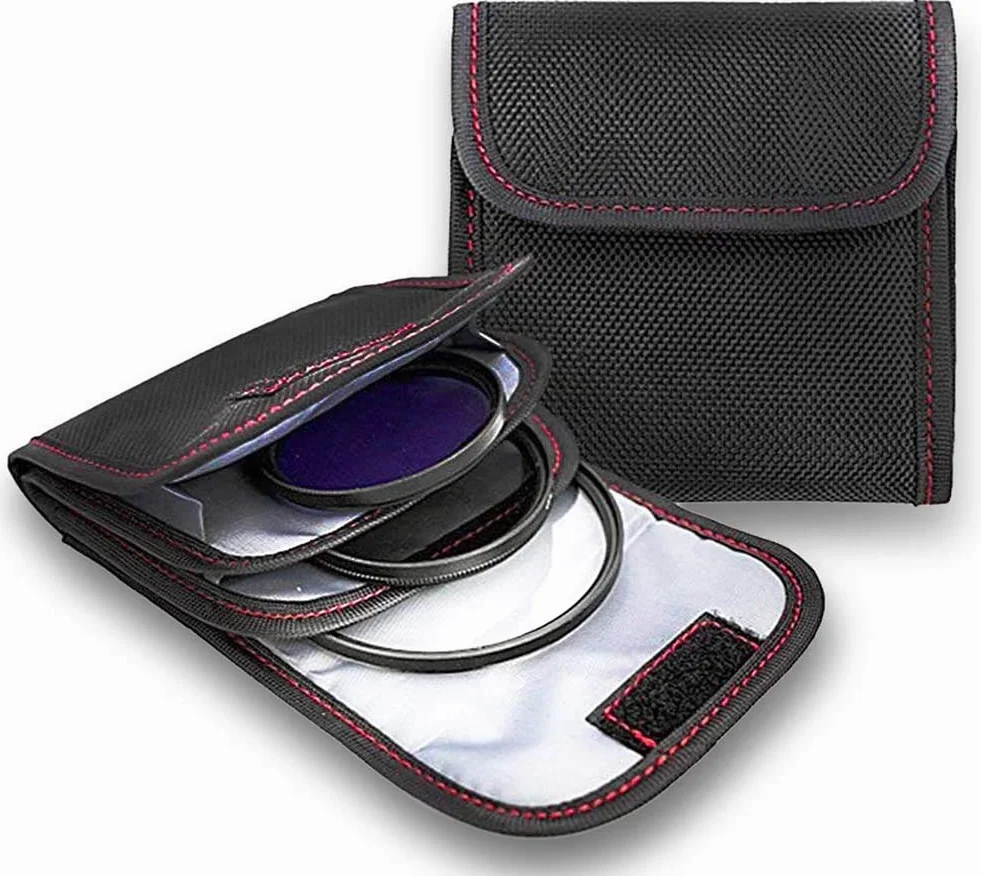 Lot de 2 étuis de protection pour filtres à 3 poches pour appareil photo, Résistant à l'eau et à la poussière, Pour filtres de 25 à 82 mm, Noir