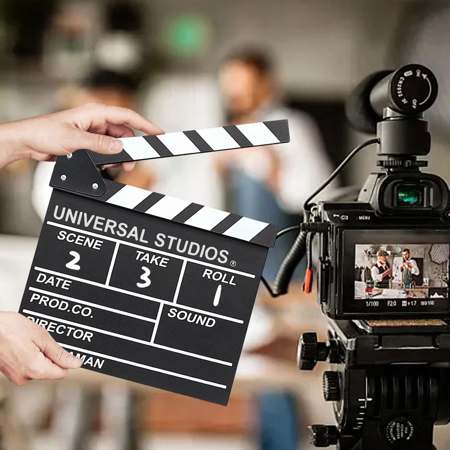 Rabat de Film,Clap de Cinéma Professionnel en Bois Clap de Réalisateur avec Ardoise Synchronisée Effaçable pour Films Séries TV Publicités Fêtes Adultes et Photomaton