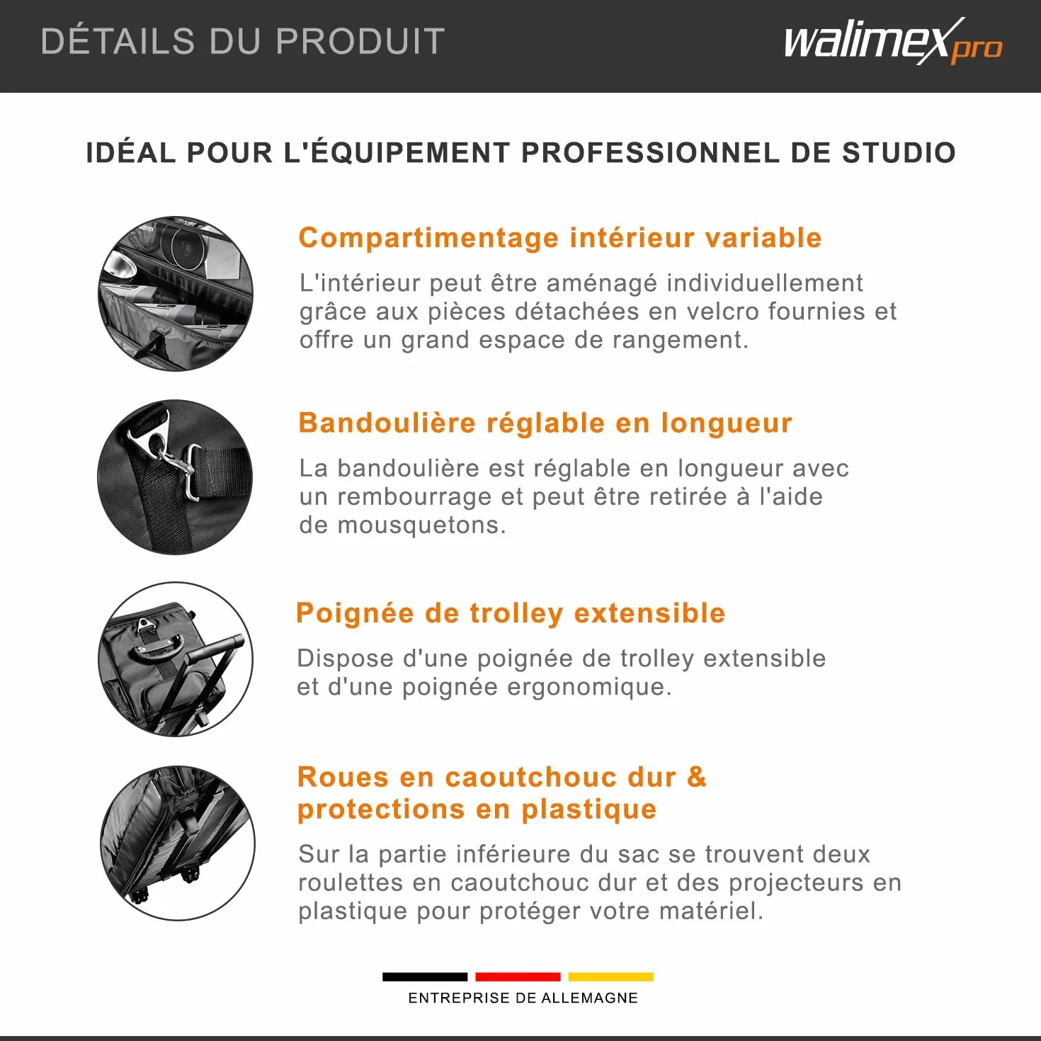 Walimex Studio Trolley XL (incl. poignée de chariot extensible, bandoulière rembourrée, division intérieure variable), noir
