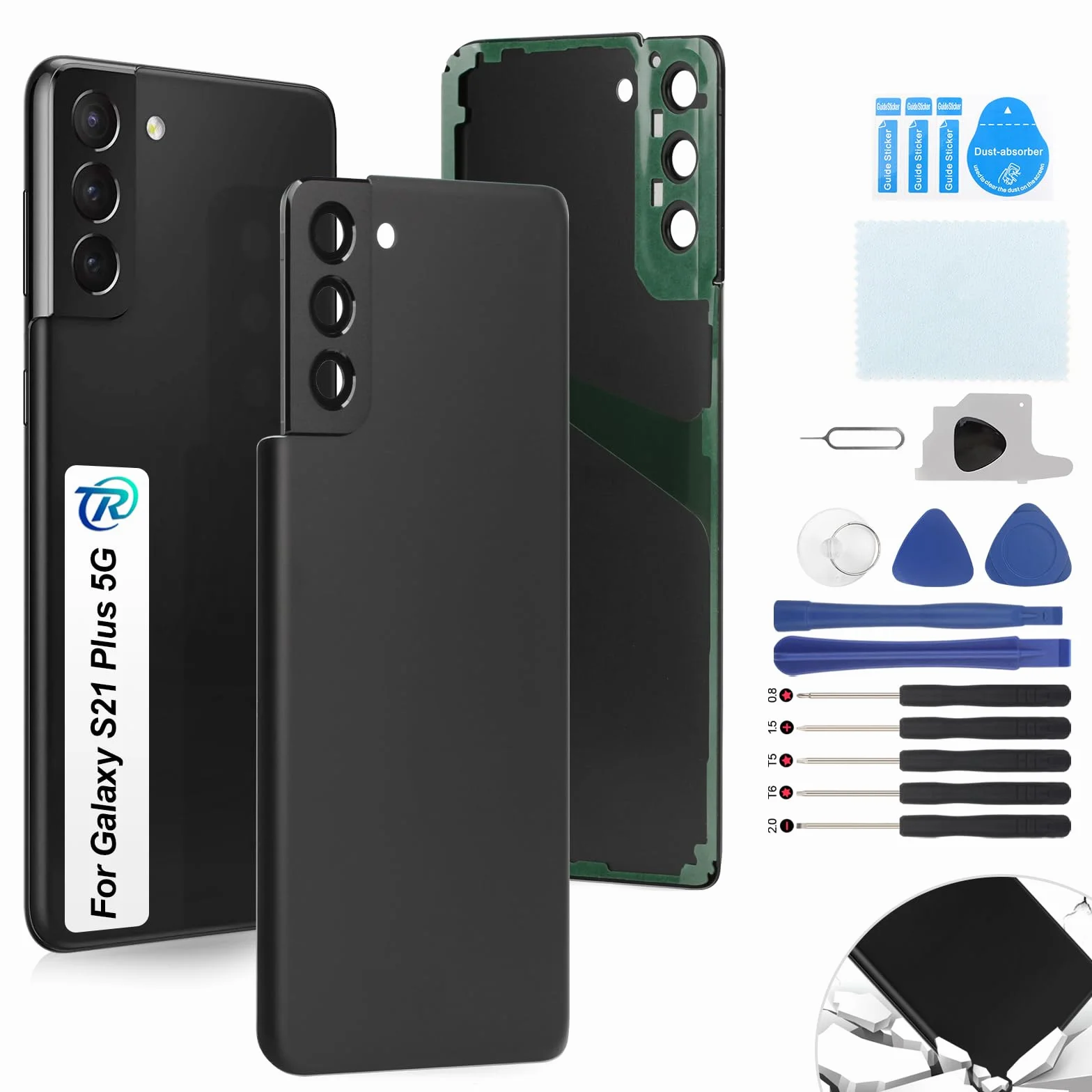 RongZy Coque Arrière pour Samsung Galaxy S21 Plus 5G Batterie Couvercle Rechange pour Galaxy S21 Plus 5G SM-G996B Cache Batterie pour Téléphone de Remplacement(Noir)