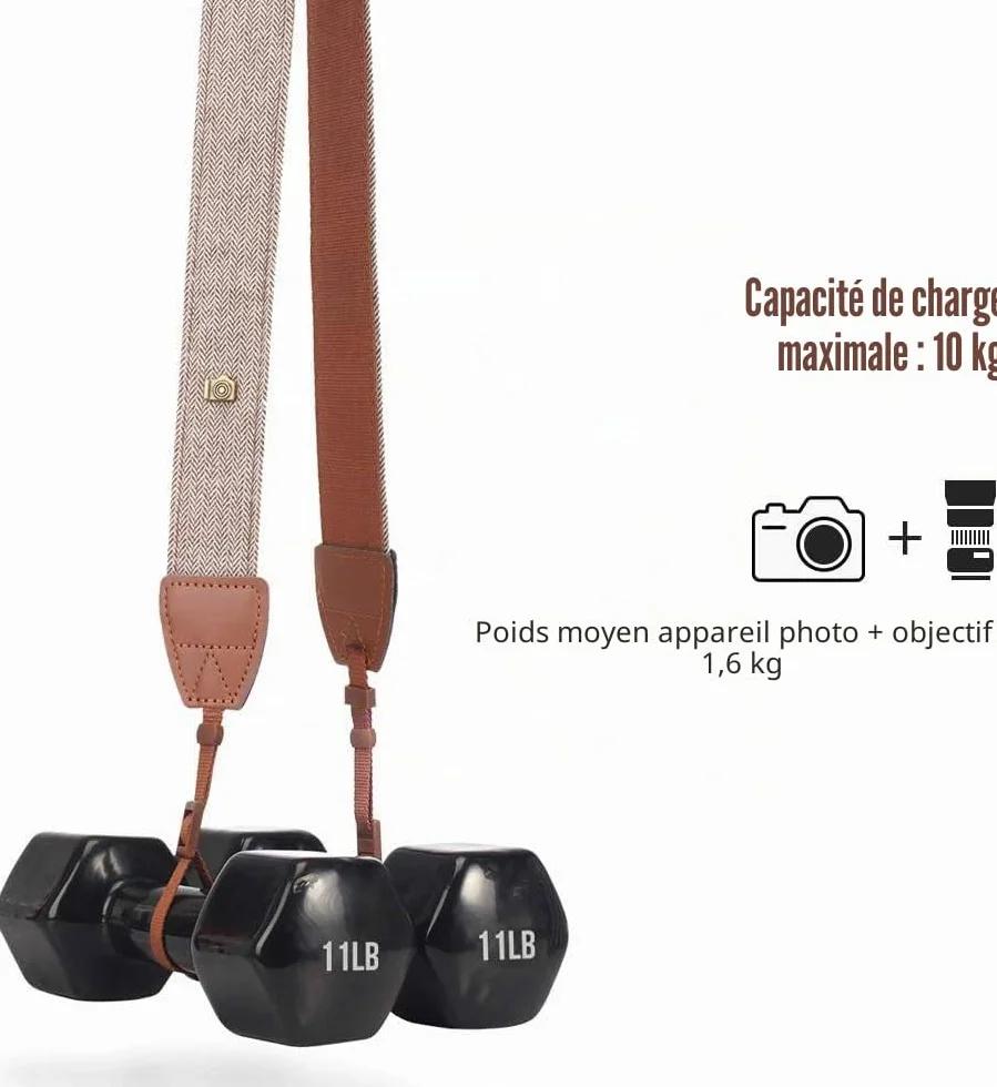 MoKo Sangle pour Caméra, Ceinture de Cou en Toile de Coton Tressée avec Bandoulière Réglable pour Tous Les Appareils Photo Numériques DSLR Canon, Fuji, Nikon, Olympus, Pentax, Sony - Kaki