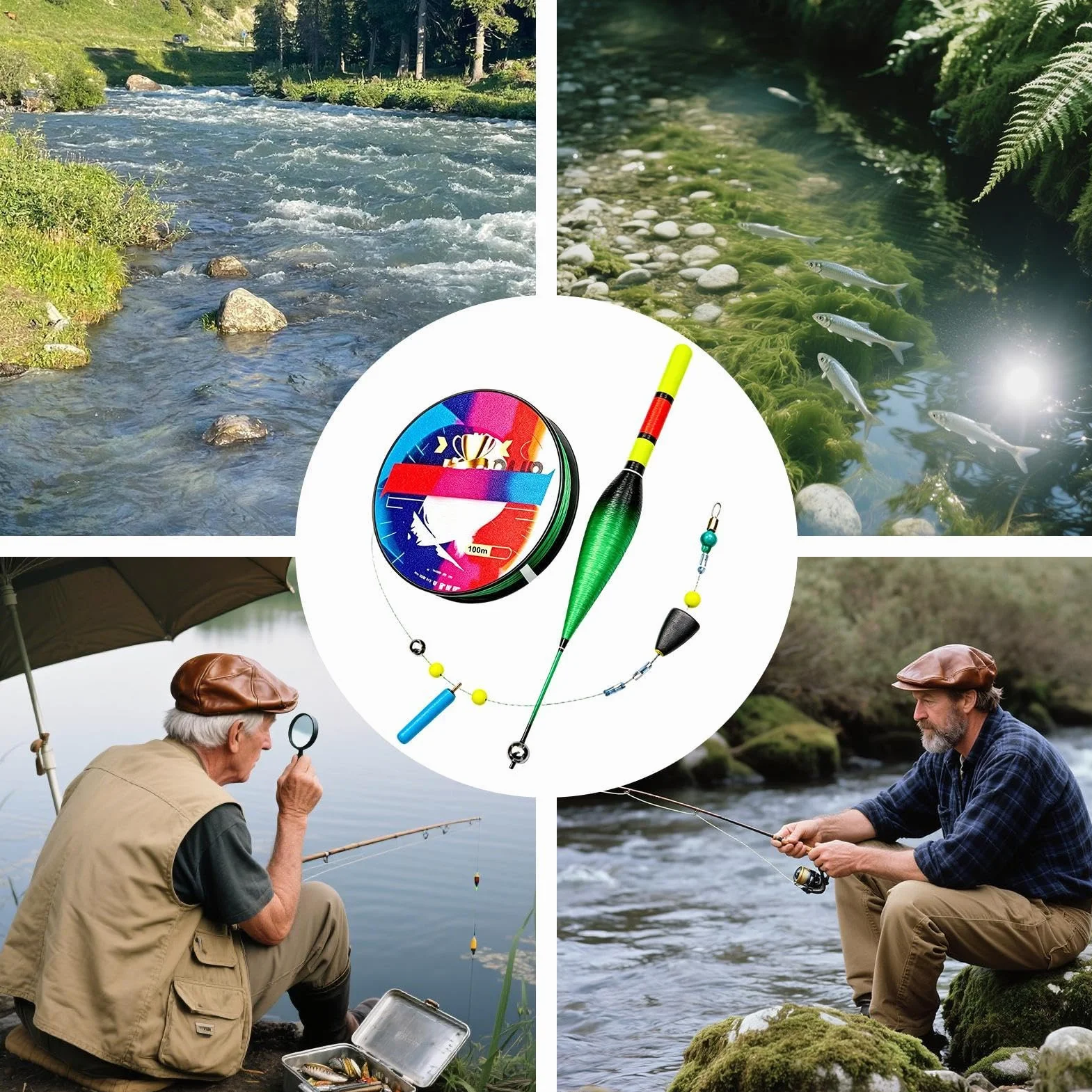 Ensemble De Ligne De Pêche Automatique 100m Pré-Noué avec Flotteur À Changement De Couleur Haute Sensibilité