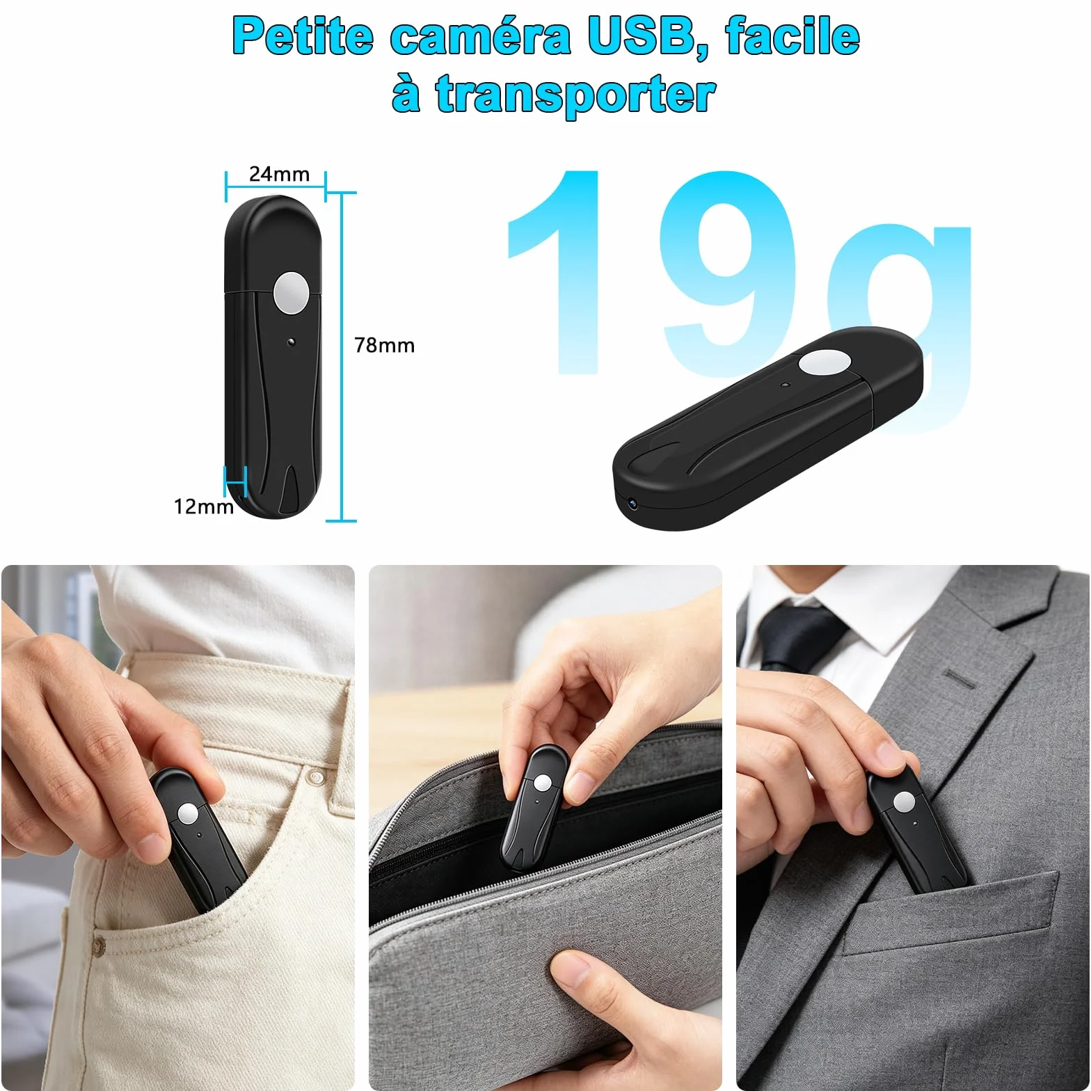 Caméra Espion,Mini Camera Cachée sans Fil Clé USB,Mciro HD 1080P Caméra de Surveillance avec Détection de Mouvement aux pour Réunions et à Une Utilisation en Activités en Plein air