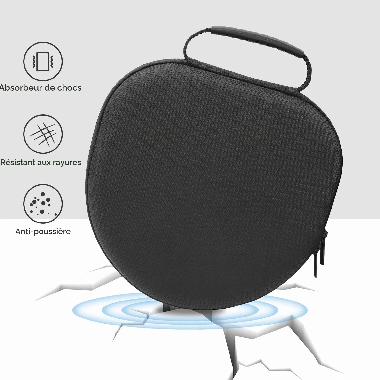 ProCase Étui Transport Rigide pour AirPods Max 2020/2024 avec Couvercle et Pochette en Filet, Noir