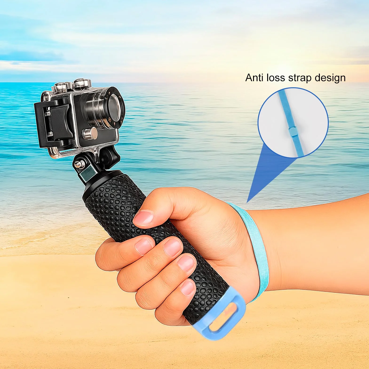 Poignée Flottante pour GoPro Hero 13 12 11 10 9, Étanche Handler Étanche Action Caméra Grip Pôle, Perche pour Go Pro avec Corde Sécurité, Rangement Étanche pour GoPro Étanche sous Marine, Noir