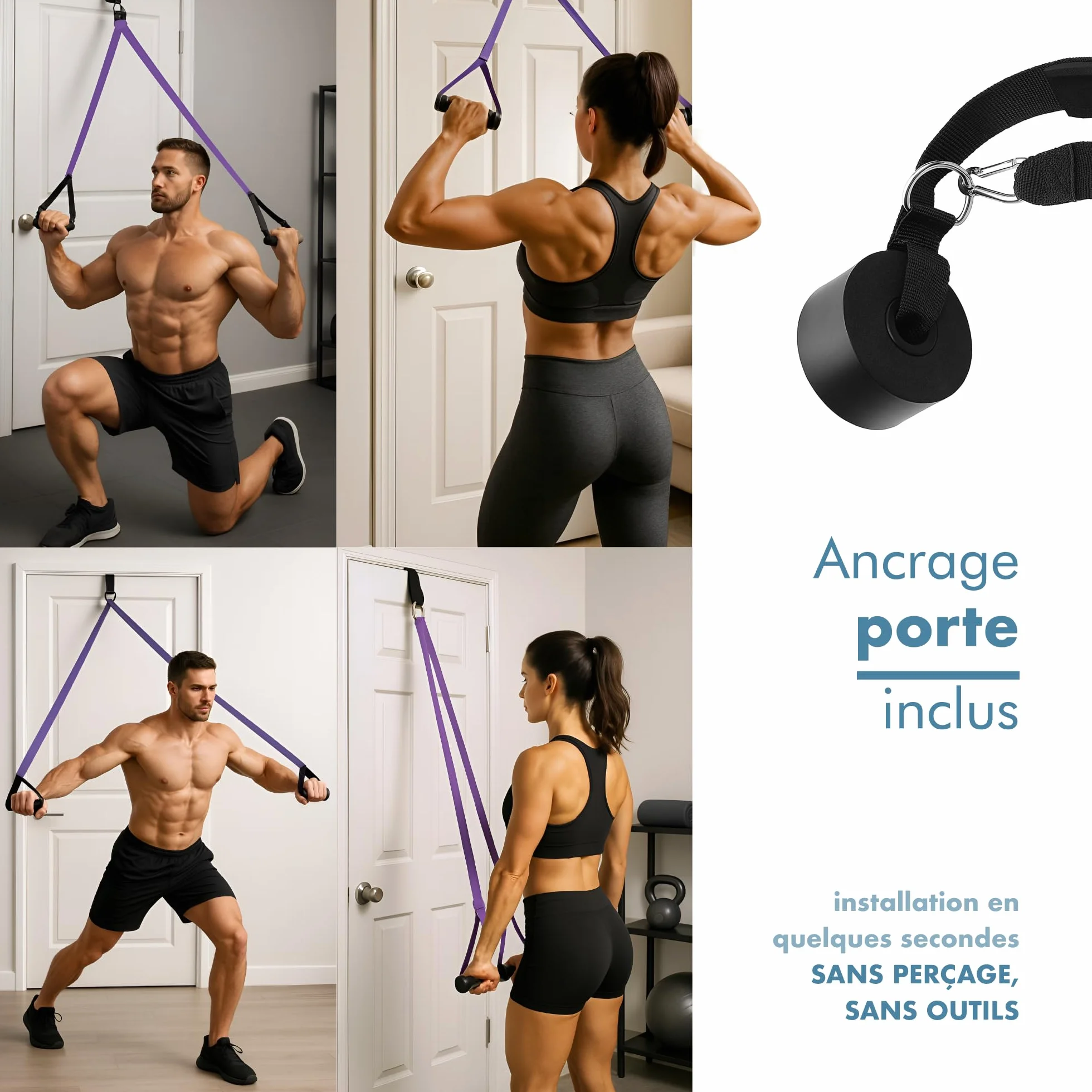 PORTENTUM Bande Élastique Musculation Set Résistance 4-5 Niveaux Poignées Ancrage Porte Housses Sac