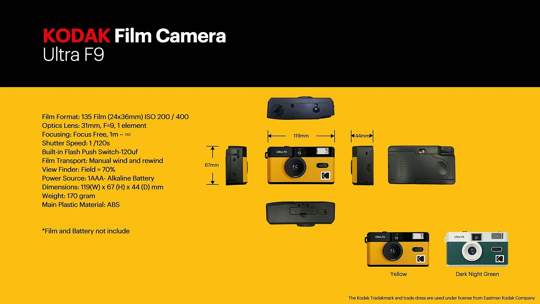 Kodak Appareil Photo Rechargeable Ultra F9-35mm - Yellow