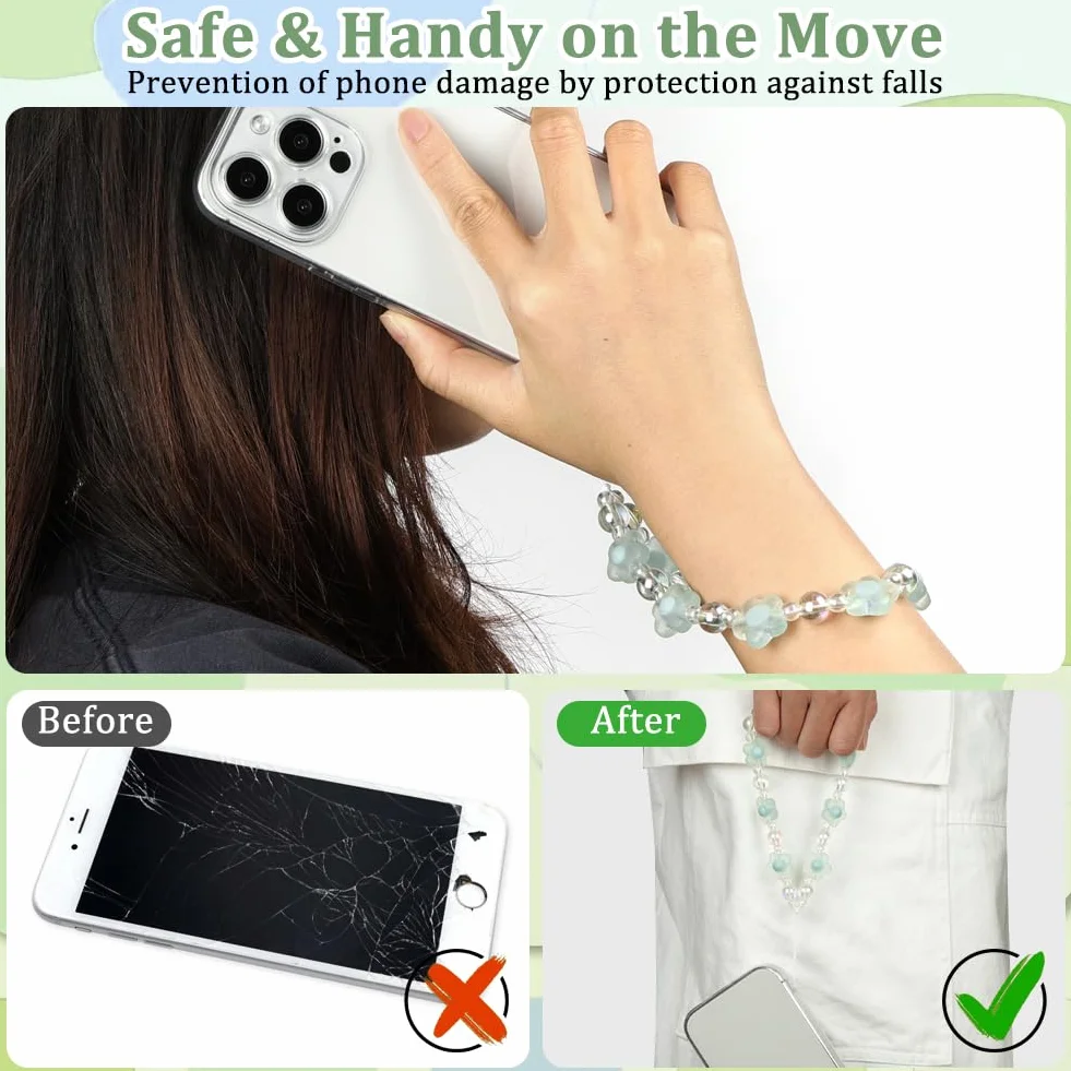 OFFCUP Dragonne Téléphone Portable 4PCS Chaîne Bracelet Anti-Perte Cristal Naturel Perles