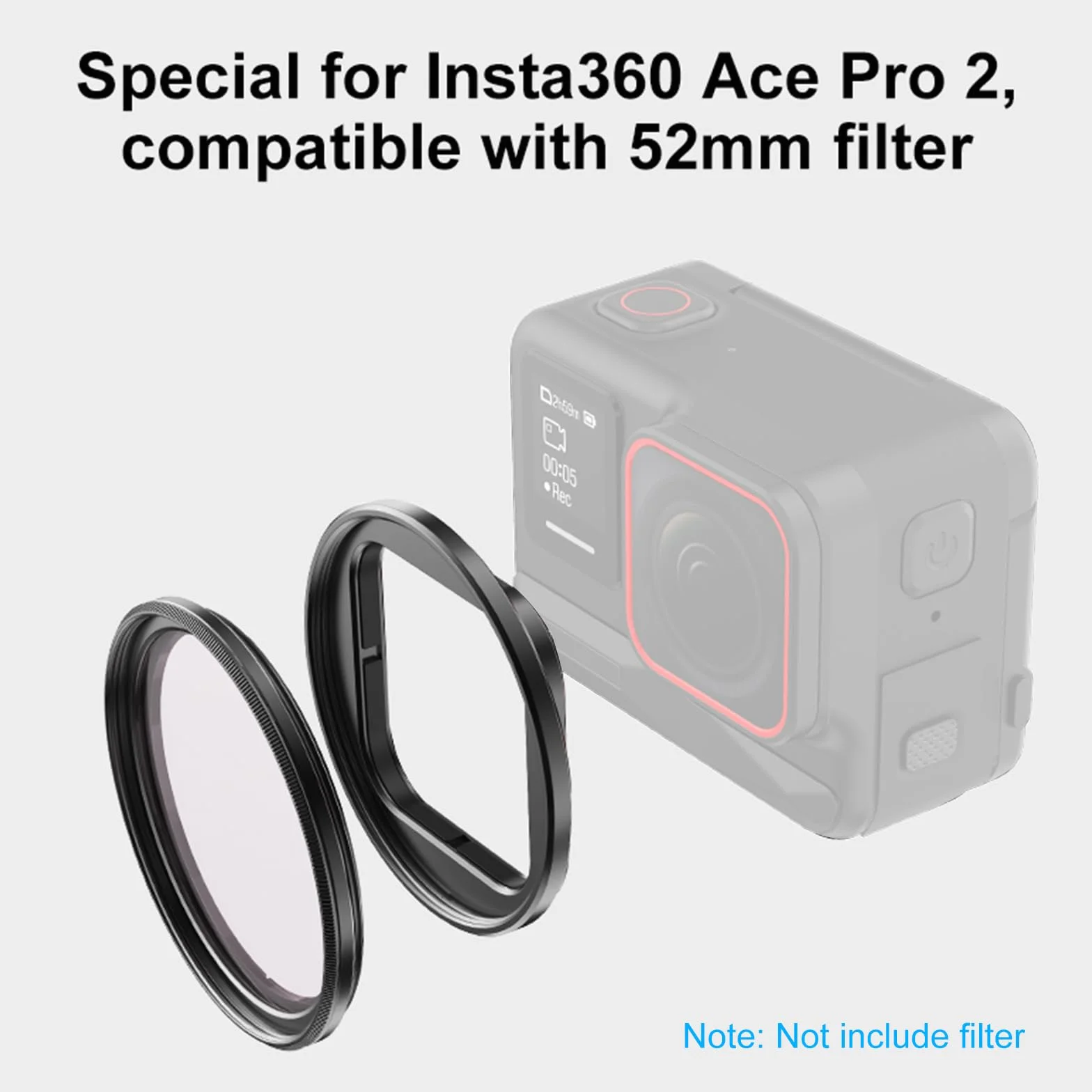 PULUZ Cadre d'objectif de Protection Objectif pour Insta360 Ace Pro 2, Support métallique de Filtre en métal pour filtres Ronds ND/CPL de 52mm