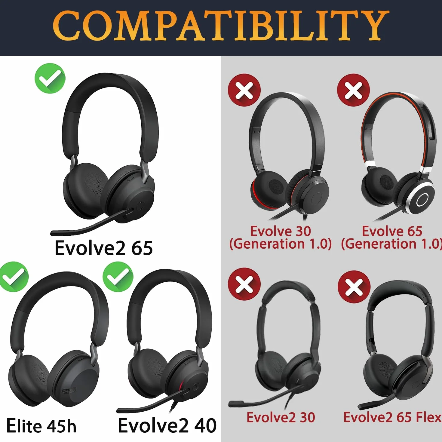 SOULWIT Mousse Coussinets pour Jabra Evolve2 65, Evolve2 40, Elite 45h Casque Supra-auriculaire sans Fil Cuir protéiné Plus Doux