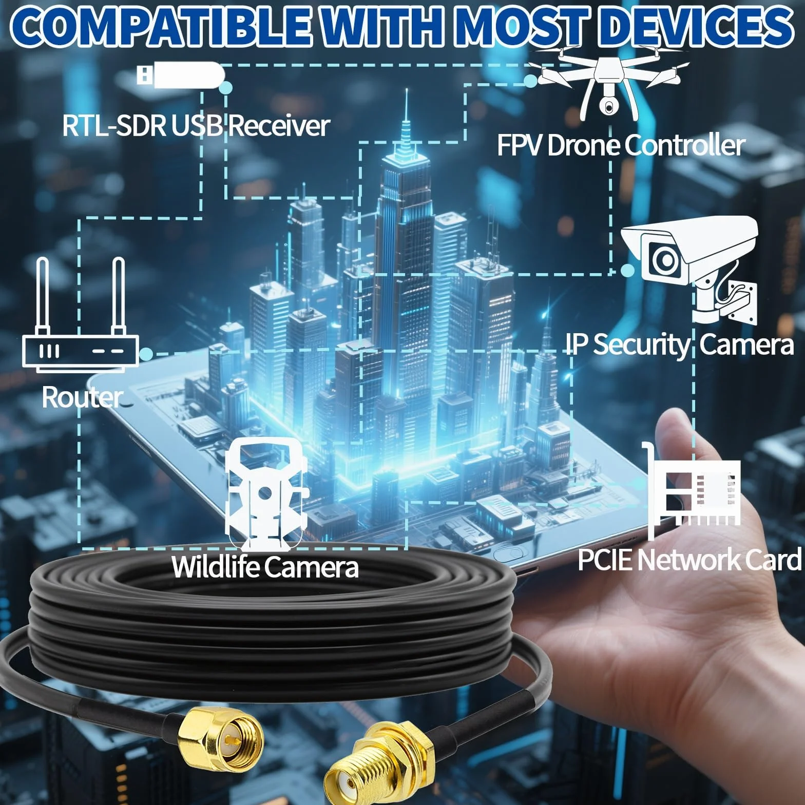 Bingfu Câble Rallonge SMA 5 m - Adaptateur de SMA Mâle à Femelle - Câble Coaxial RG174 pour Antenne 4G LTE GSM GPS Routeur Gateway Modem Camera Radioamateur Récepteur ADS-B RTL-SDR