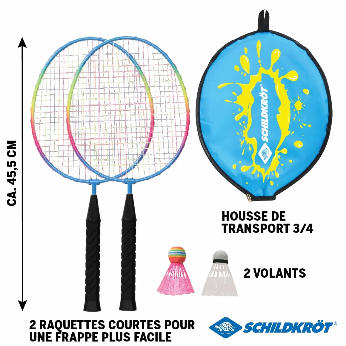 Schildkröt Set de Badminton Junior 2 Raquettes 45,5 cm 2 Volants Housse