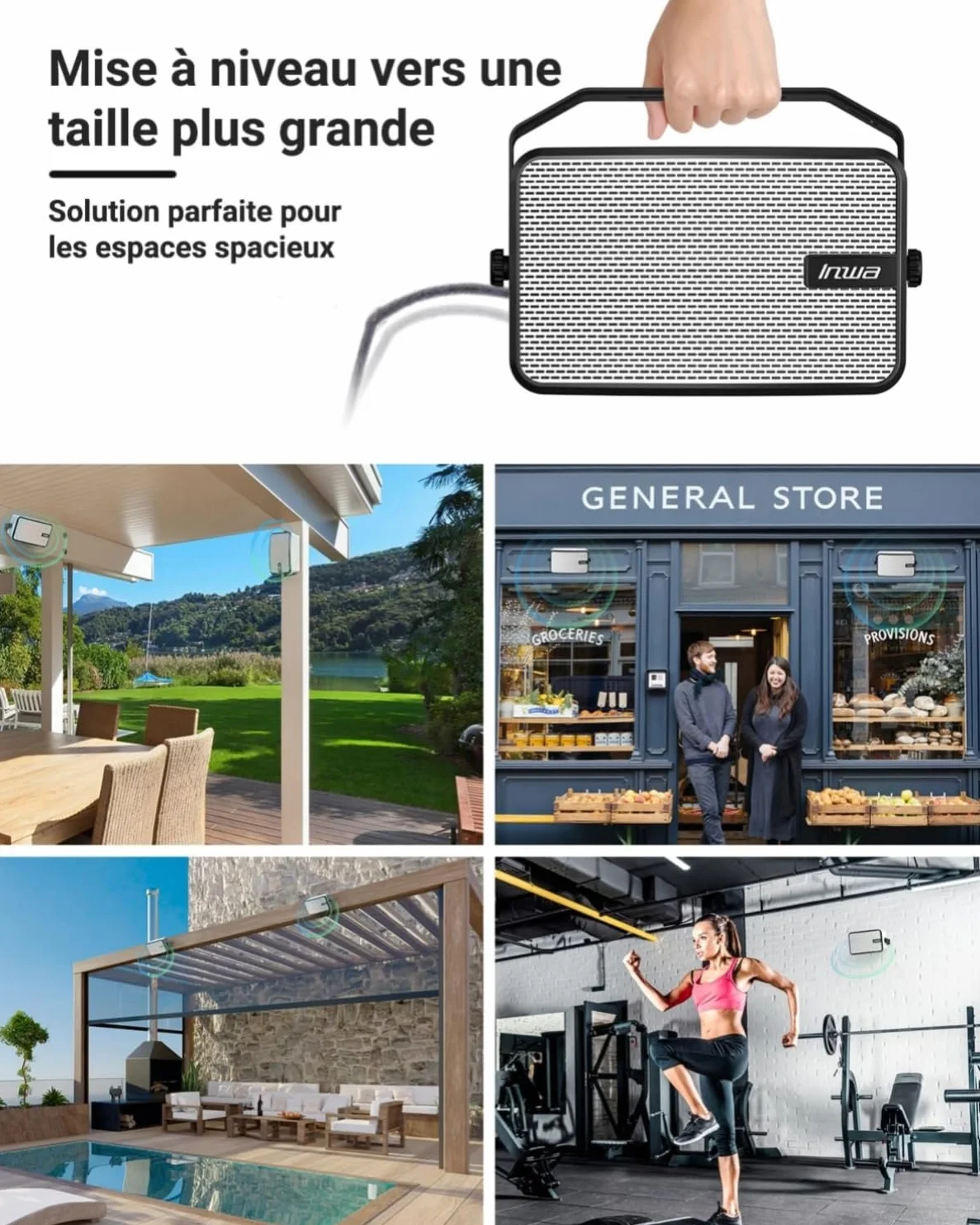 Inwa Enceintes Extérieures Bluetooth, Système Audio Sans Fil pour Intérieur et Extérieur, IPX5 Waterproof, 400W (lot de 2, Nouveau nom Bluetooth 2025 « Sync Speaker », Adaptateur&Télécommande, RMS40W)