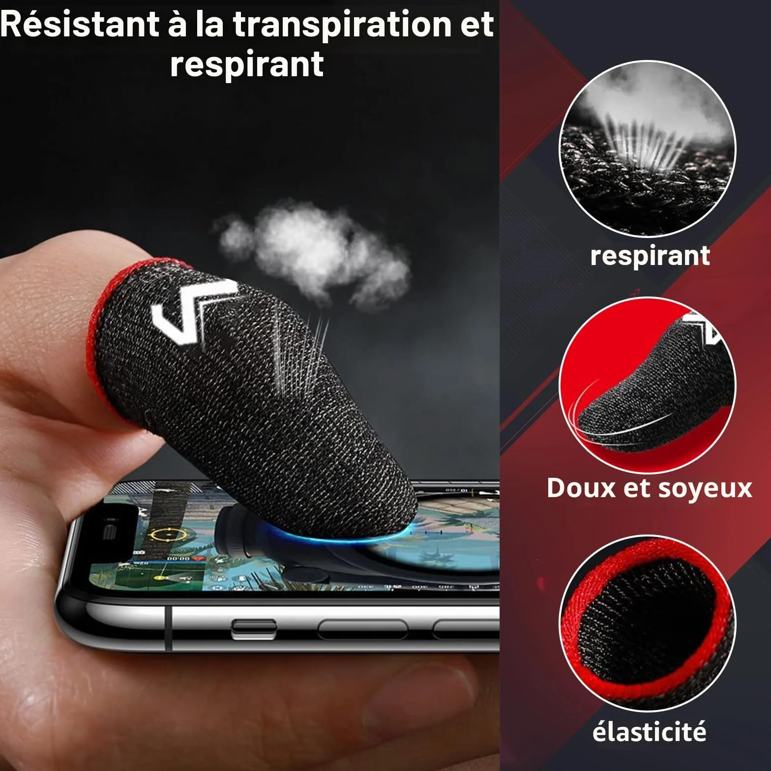 YOURKAY Gaming Finger Caps, 6 pièces Finger Sleeves Gaming, bouchons pour doigts de jeu, écran tactile, résistants à la transpiration et respirants en fibre d'argent, adaptés à tous les appareils à