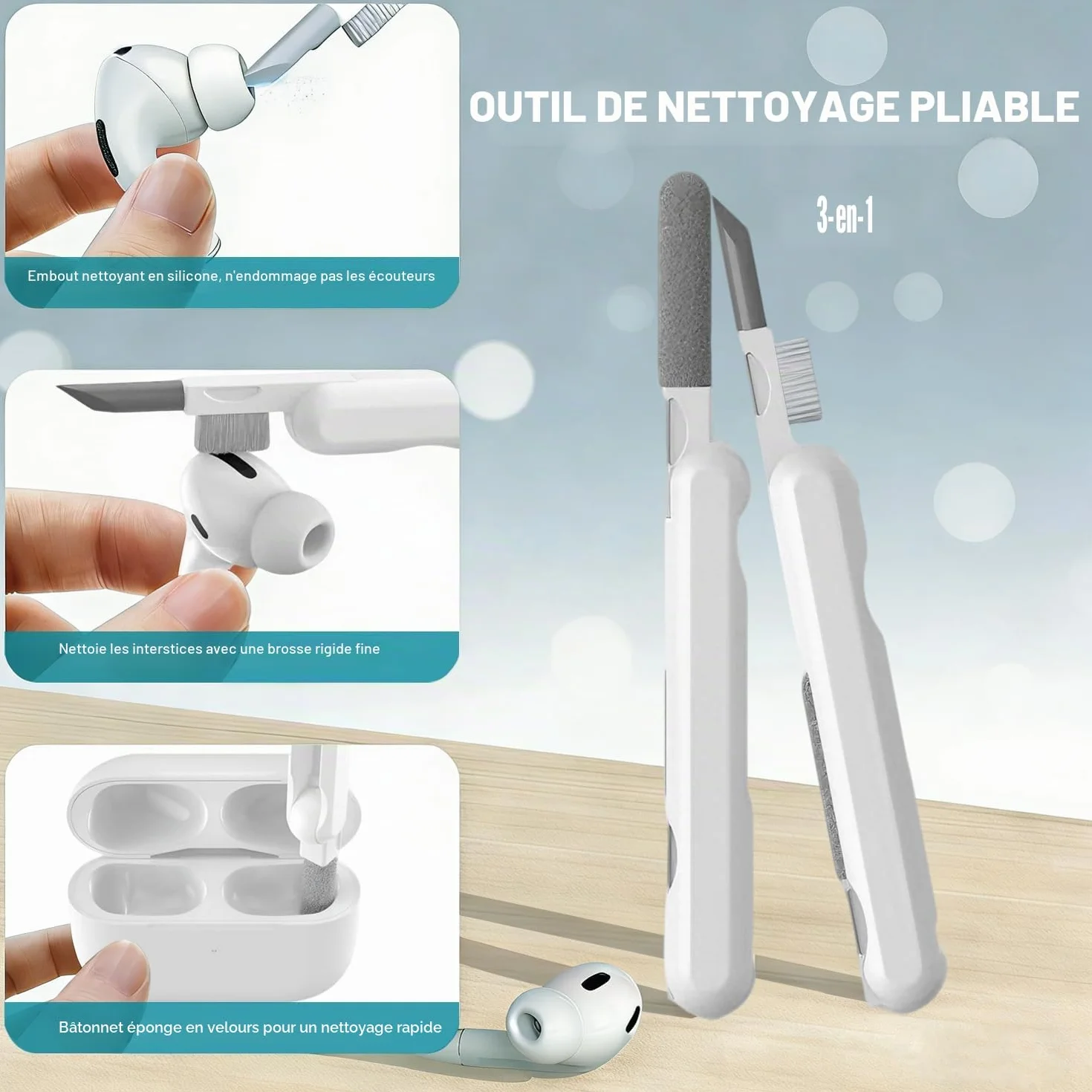 SIXFU Embouts de Remplacement Compatible AirPods Pro 1 & Pro 2 avec Boîte de Stockage et Kit de Nettoyage, Taille XS/S/M/L, Blanc