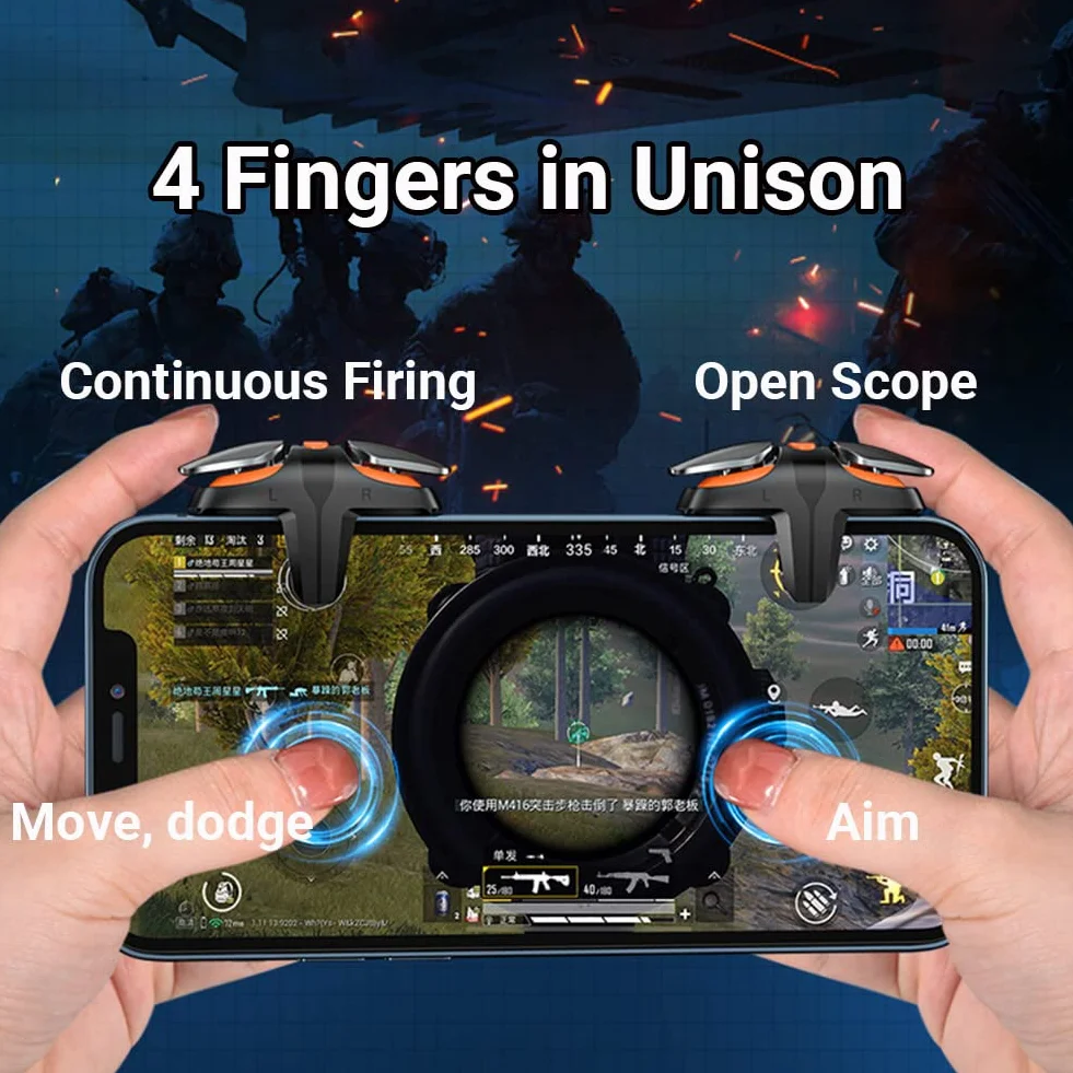 Contrôleur de Jeu Gachette Mobile, Tir Rapide Clic à Haute Fréquence Automatique 6 Niveaux, L1R1 Déclencheur Trigger Tirer Téléphone Portable Gamepad Joystick pour PUBG Android et iOS