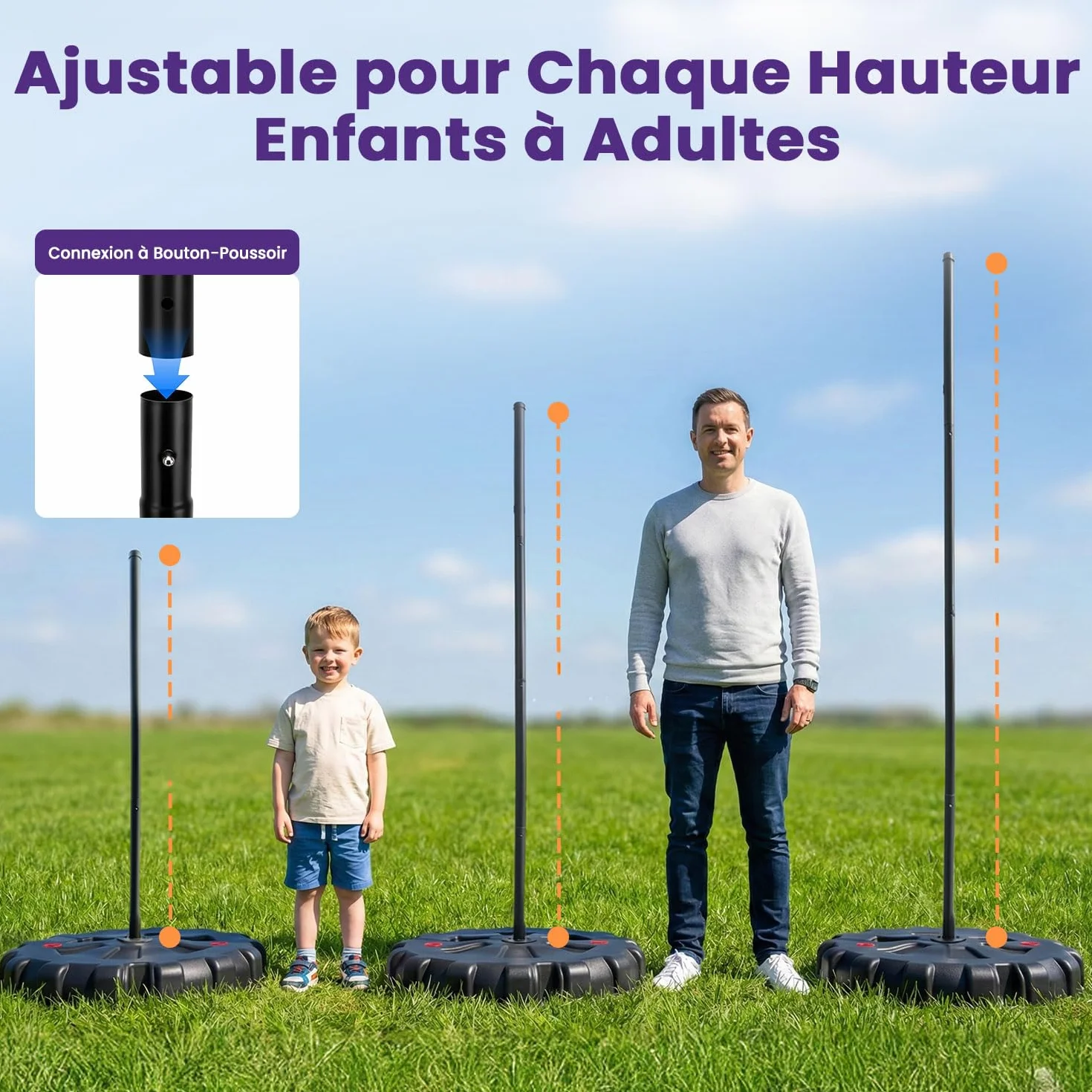 Hurtle Jeu de Tetherball Extérieur Réglable 1,2-2,7 m Set Complet Base Lestable Balle Corde Jardin Stable