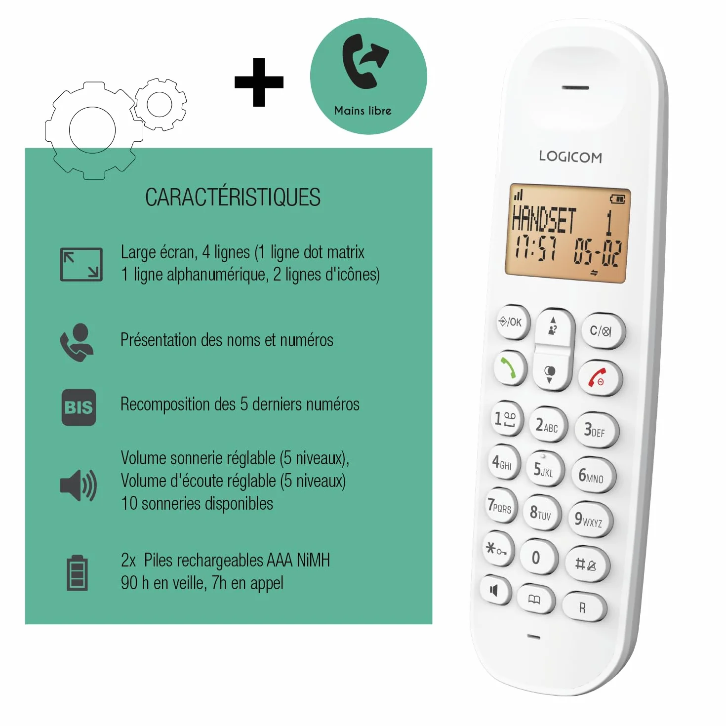 Téléphone sans Fil Logicom Iloa 150 Blanc