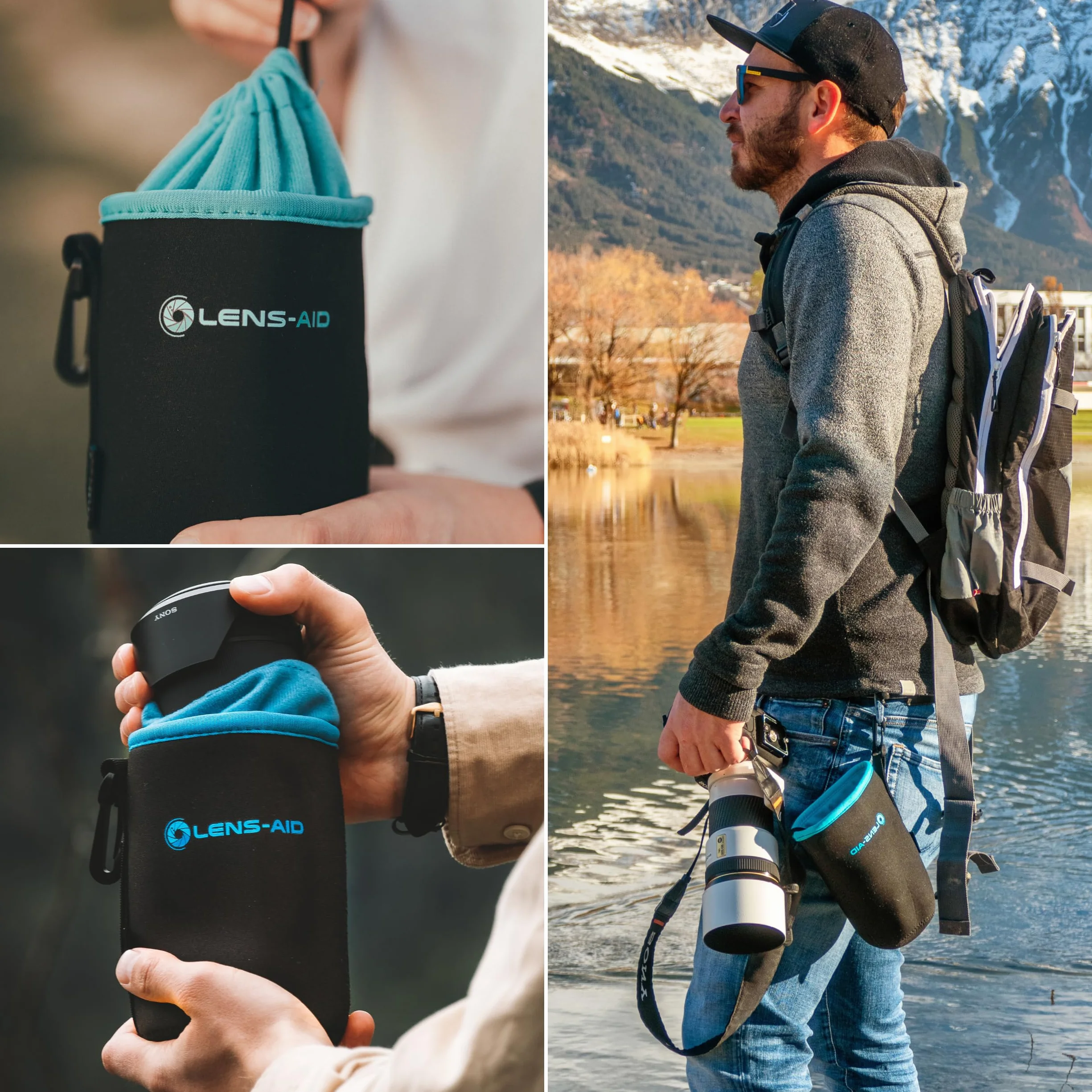 Housse pour Objectifs d’Appareil Photo en Néoprène avec Doublure en Polaire, Etui avec Cordon