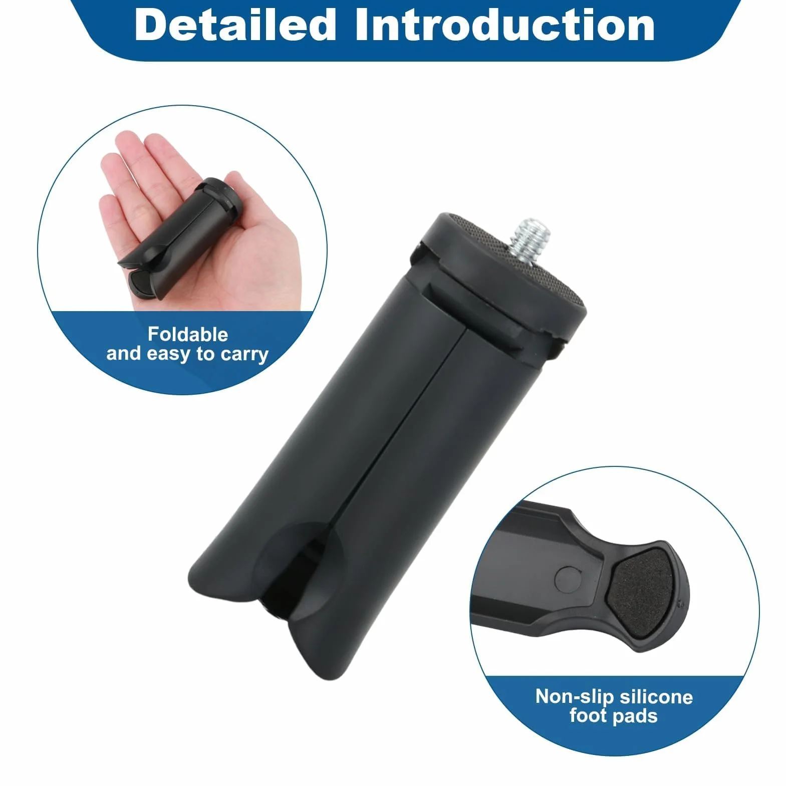 Mini Trépied avec vis 1/4 pour DJI Osmo Pocket 4/3, Mini Trépied Vlog Antidérapant Stabilisateur Appareil Photo Reflex Bureau Support de Table Compact Trépied pour GoPro Insta360 Action 6/5