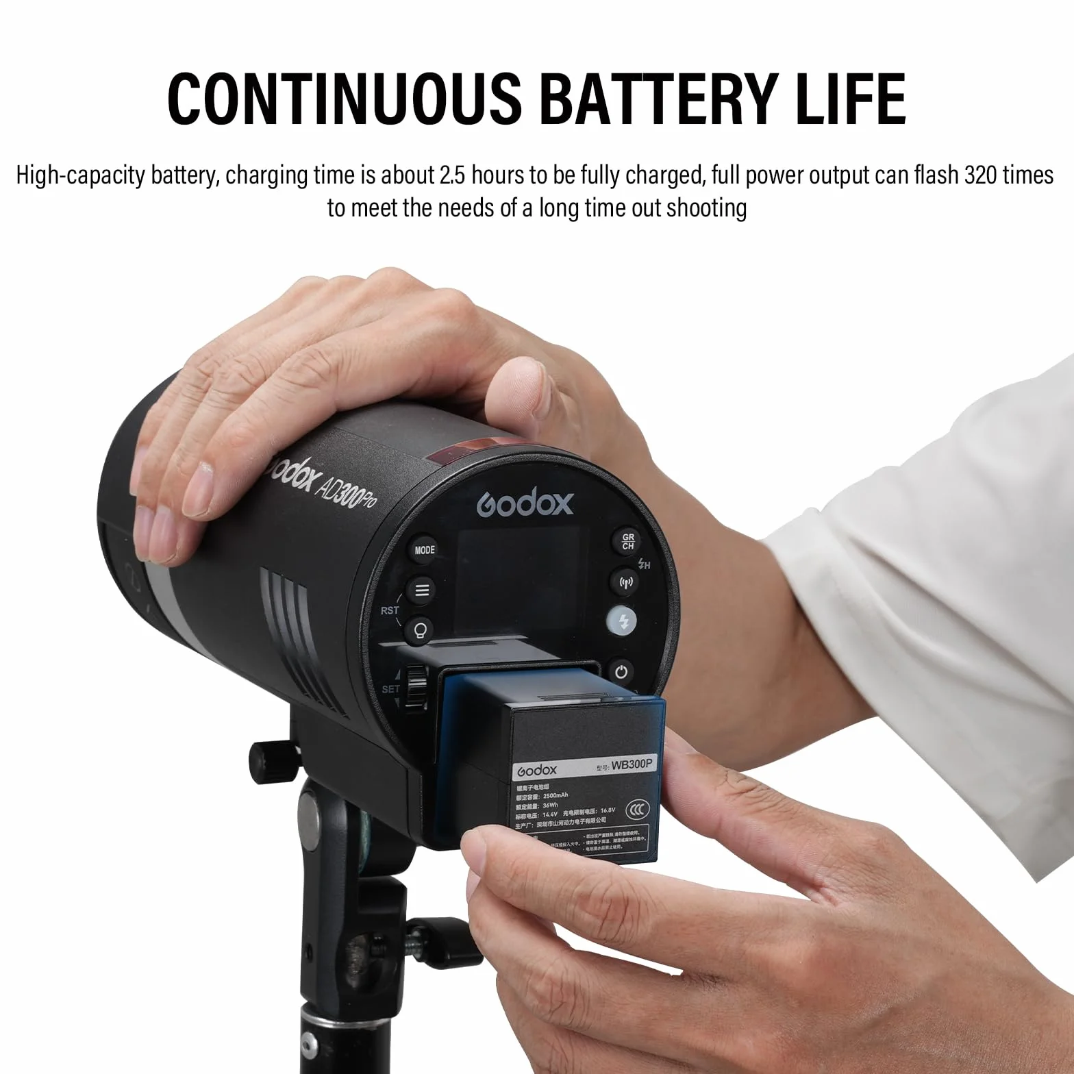 Godox WB300P Batterie pour Flash AD300PRO Battery WB300P 14,4 V/2600 mAh pour Flash Godox AD300PRO AD300PRO II