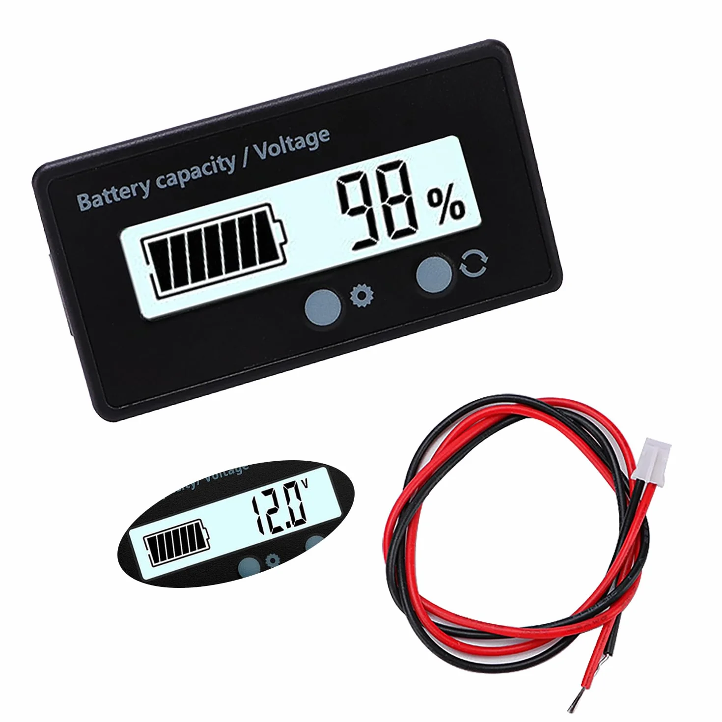 VooGenzek Compteur de Batterie CC, Moniteur de Voltmètre Capacité, Indicateur Batterie Plomb, Écran LCD DC 12V 24V 36V 48V