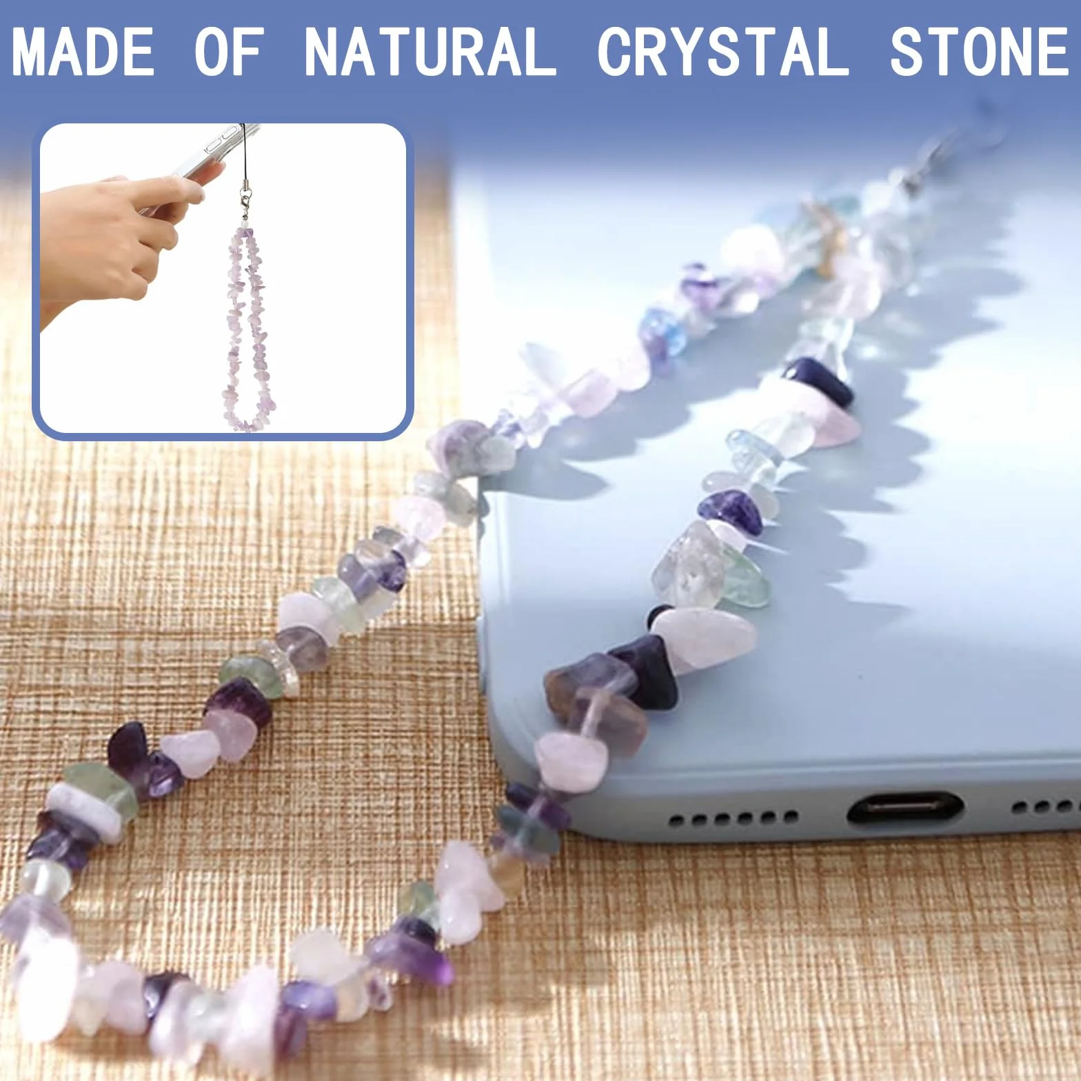 Bracelet téléphone Charme de corde, Dragonne perlée, Sangle chaîne fleur de cristal perlée Anti-perdus