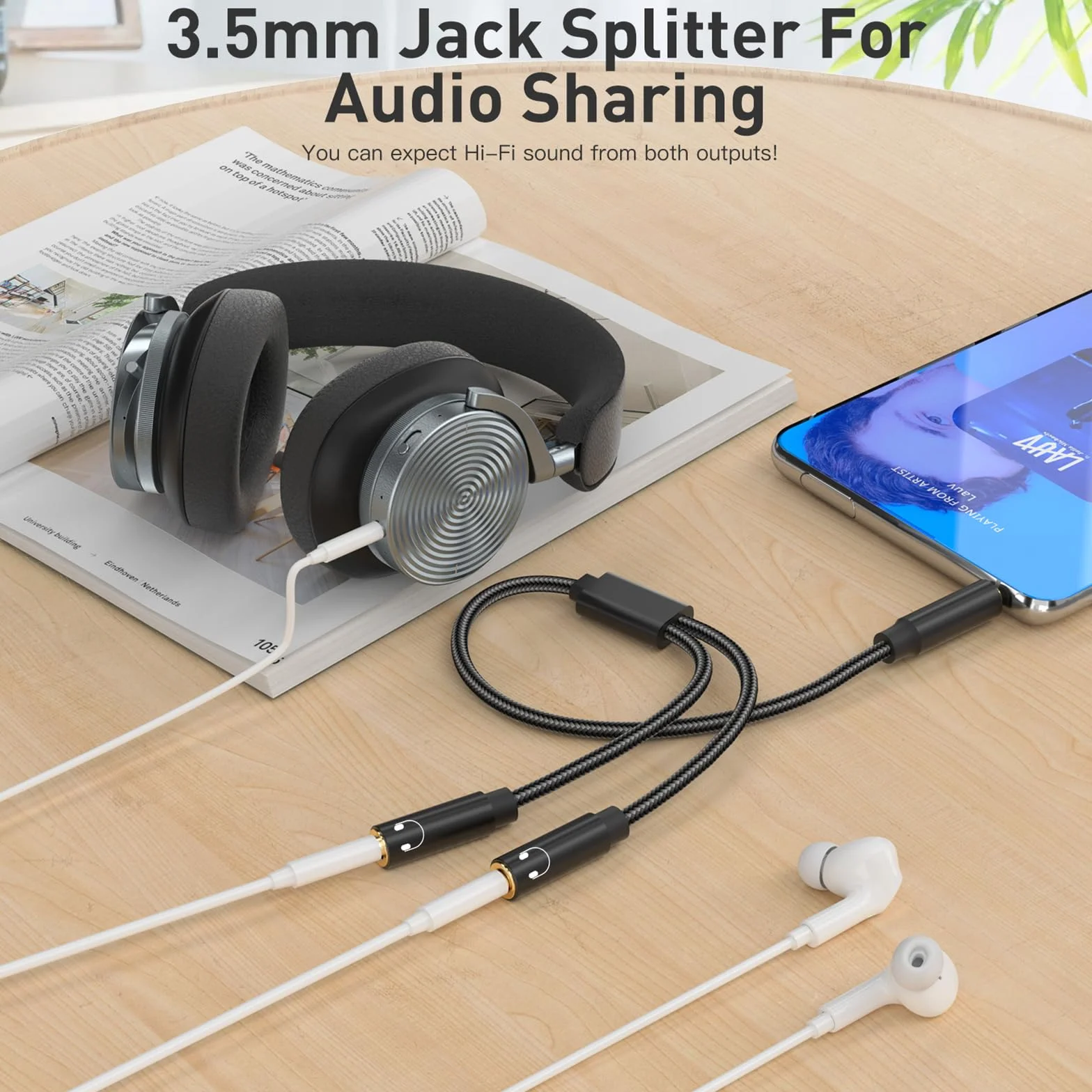 Splitter Audio Jack 3.5mm, 3,5 mm mâle vers Femelle Casque stéréo aux répartiteur câble Double Prise pour Ordinateur Portable,Tablette,Smartphone,Samsung,Haut-parleurs,PC,Live etc Noir