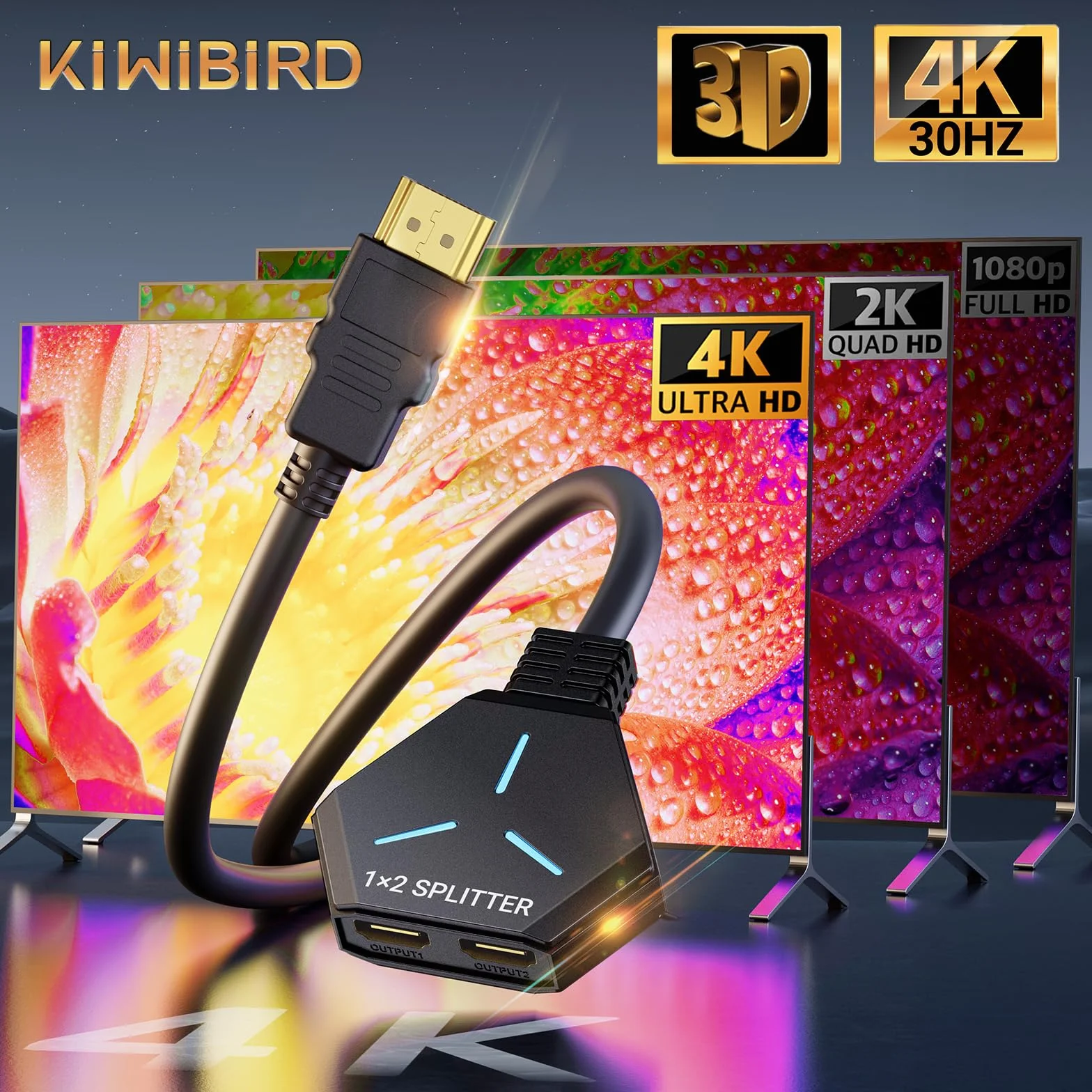 Splitter HDMI 2 Sorties 4K 1440p 1080p HDCP 3D Compatible PC PS4 PS5
