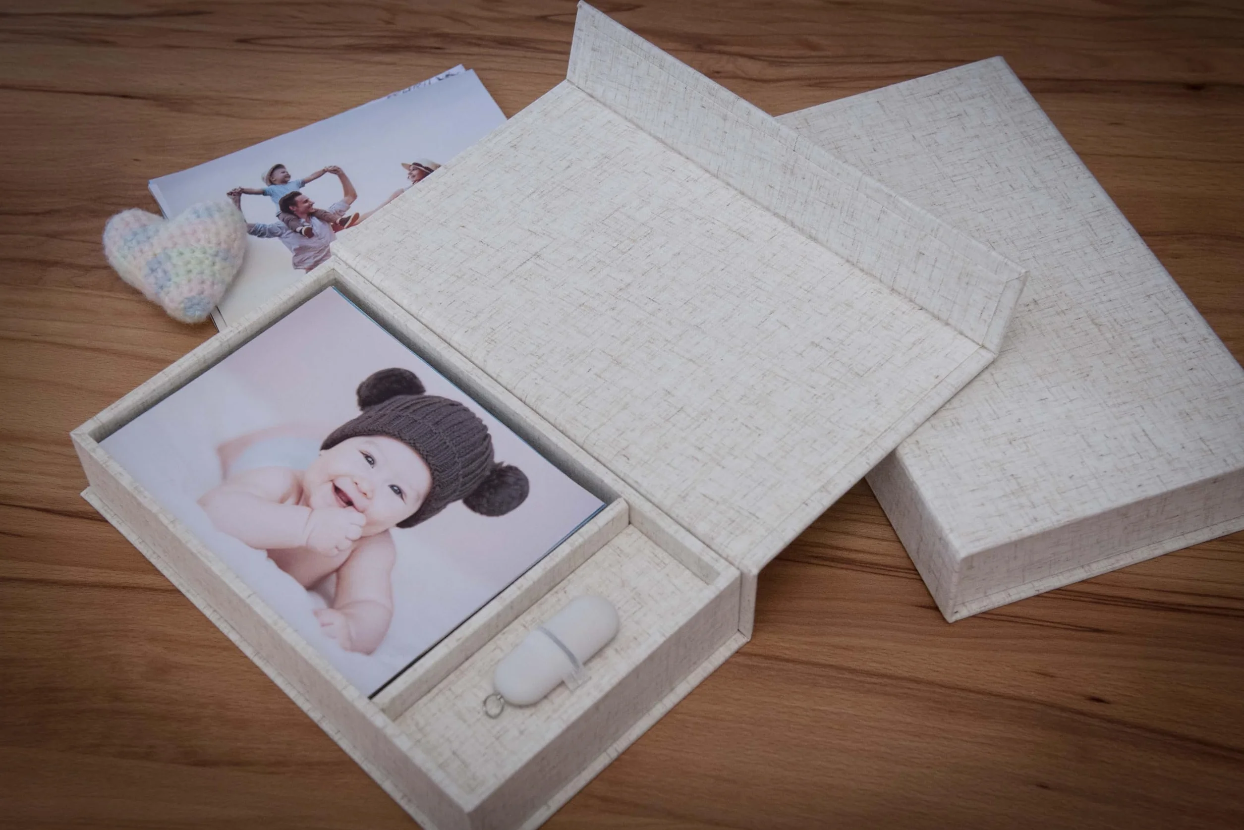 Élégante boîte photo, avec fente USB, boîte cadeau, pour clés USB et tirages photo 10 x 15 cm, boîte de rangement, boîte de rangement, boîte de rangement, boîte à souvenirs, cadeau photo (naturel, 23
